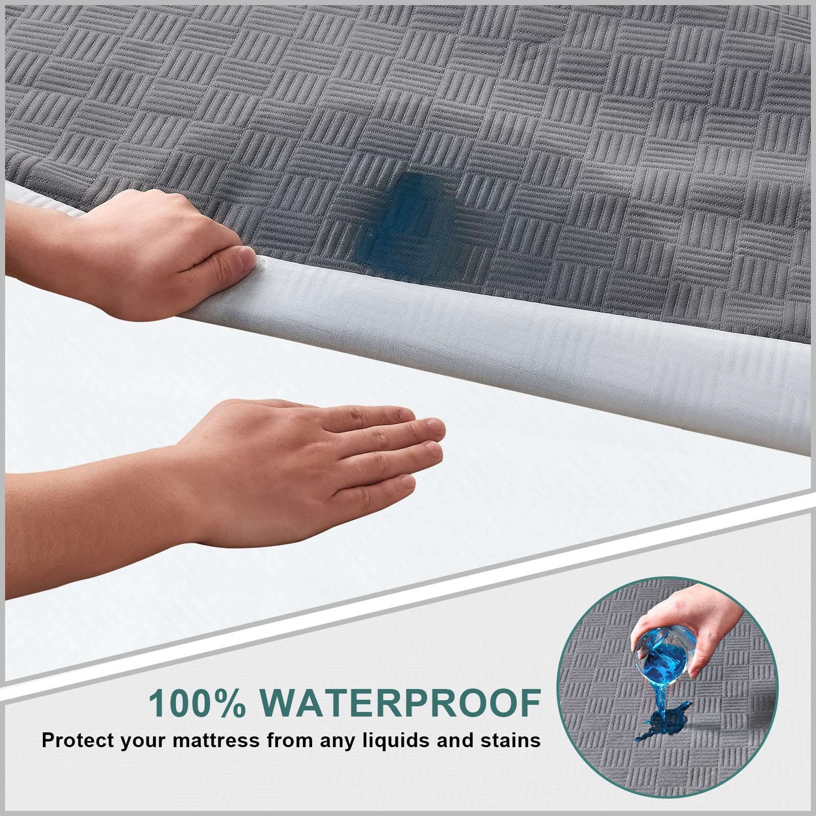 Inooro Queen Size Waterproof Mattress Protector, Breathable Bed Queen, Gray