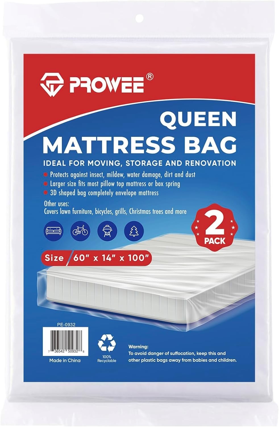 2 PK Queen Mattress Bags for Moving Storage,Mattress Bag for Disposal, Mattre…