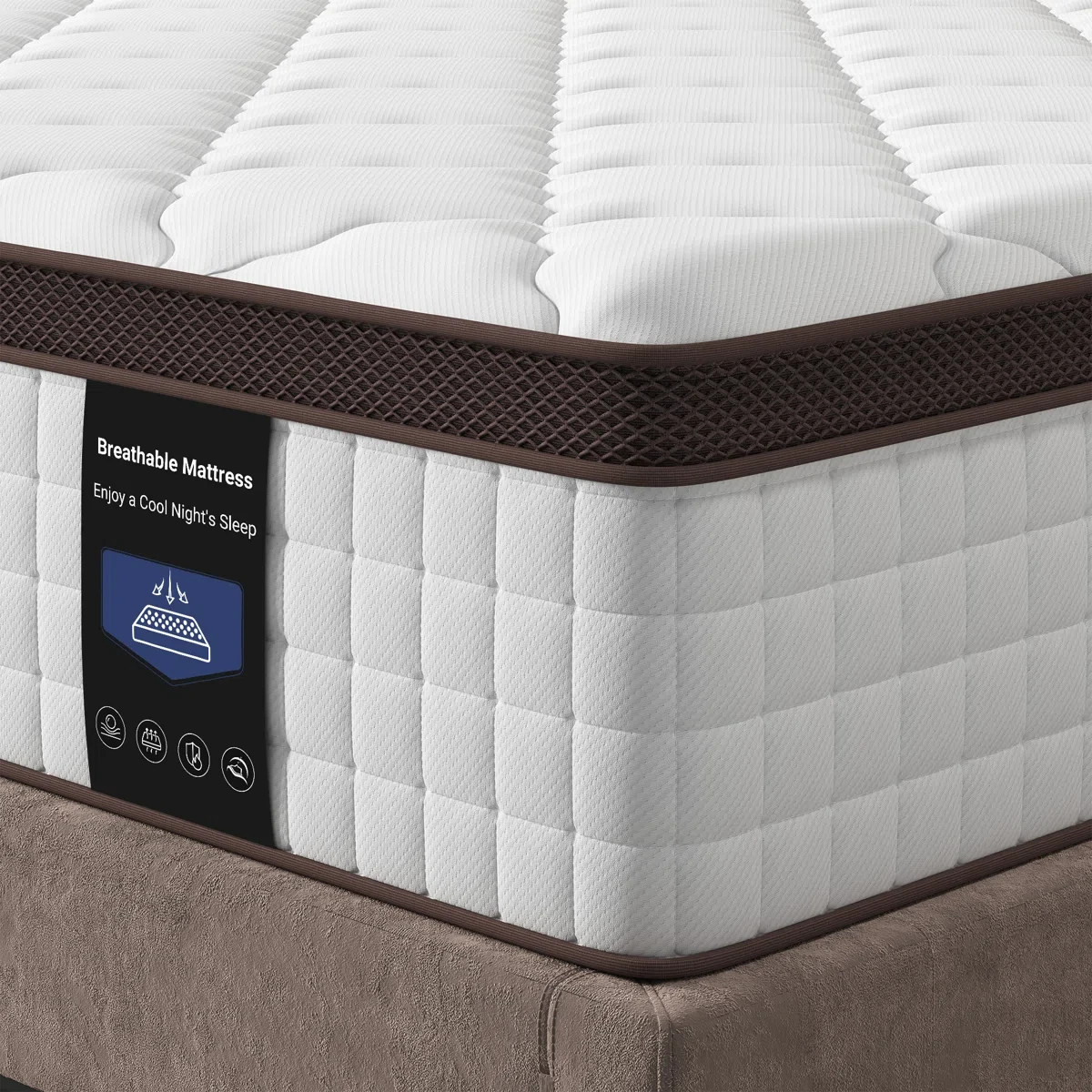 Kescas Hybrid Mattress, Medium Firm, Bamboo Infused Charcoal Memory Foam & Zoned