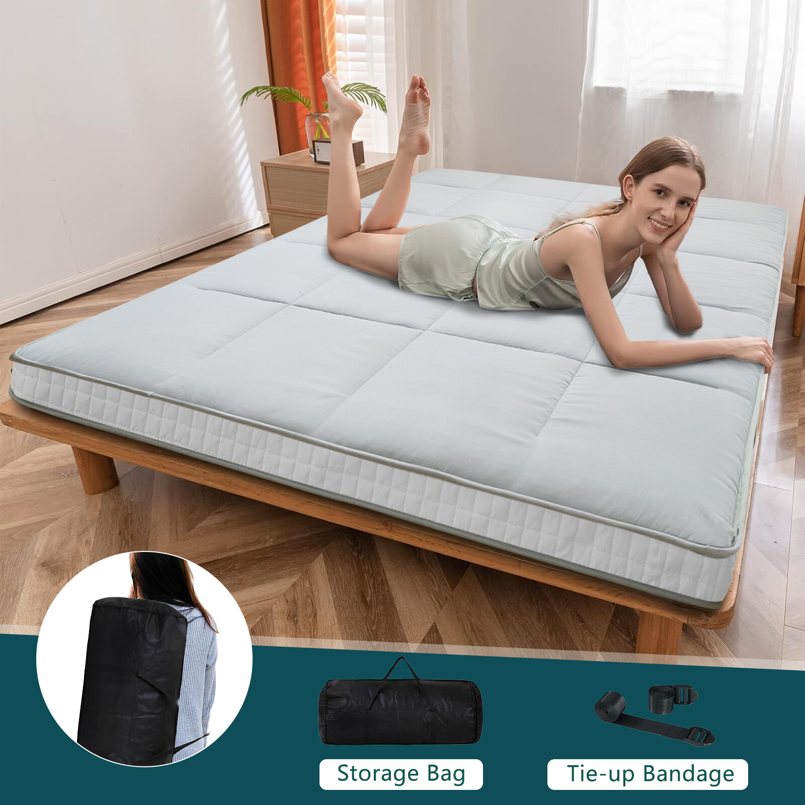SLSY Japanese Floor Mattress Tatami Floor Sleeping Cushion Queen Size 80x60x4in