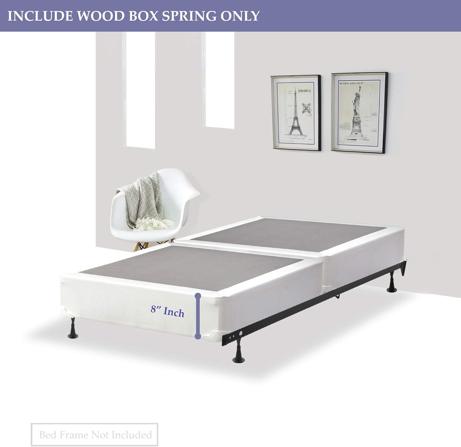 Beige Twin XL Split Wood Box Spring/Foundation – Fully Assembled Comfort