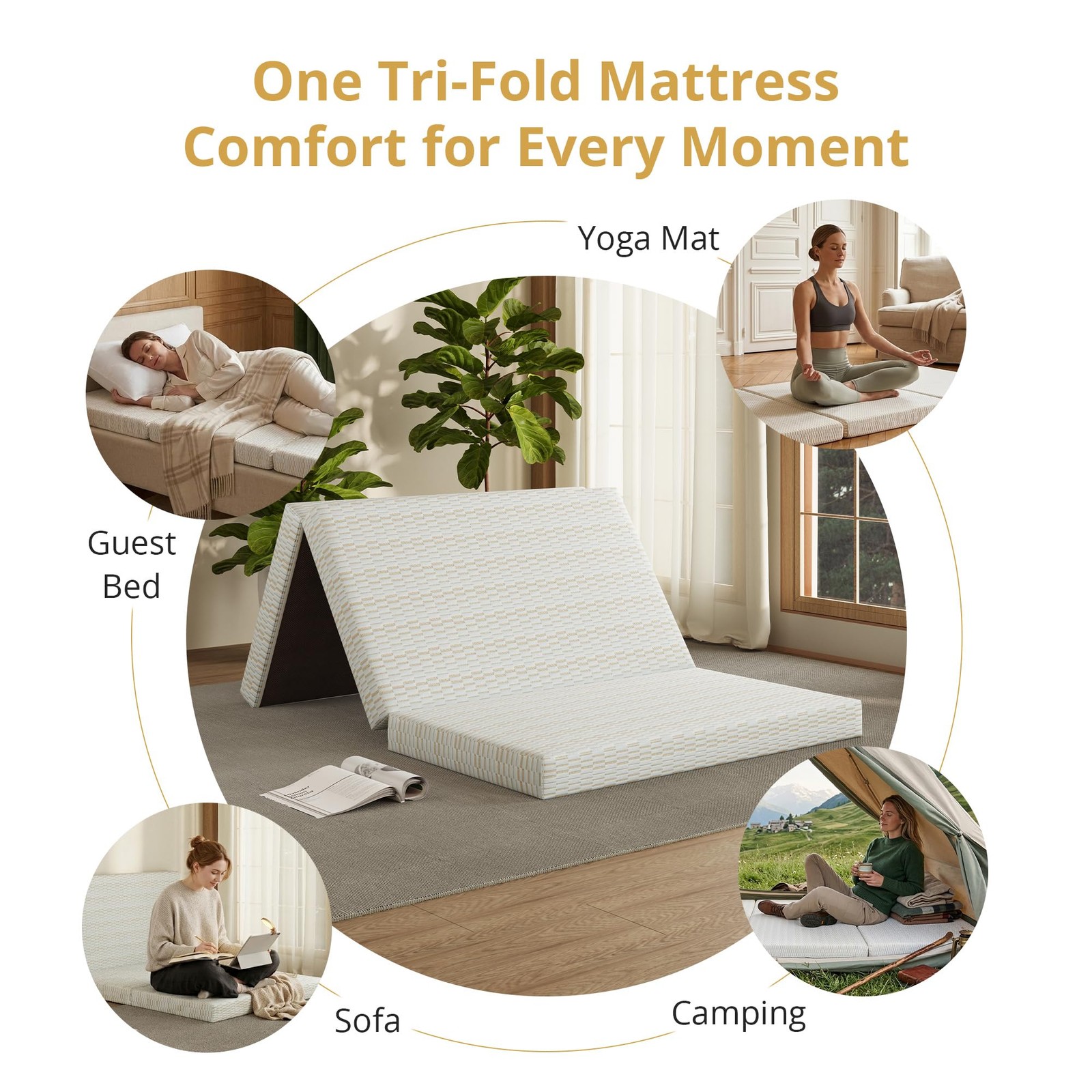 Folding Mattress King, 4 Inch Trifold Memory Foam Mattress Topper, Foldable F…