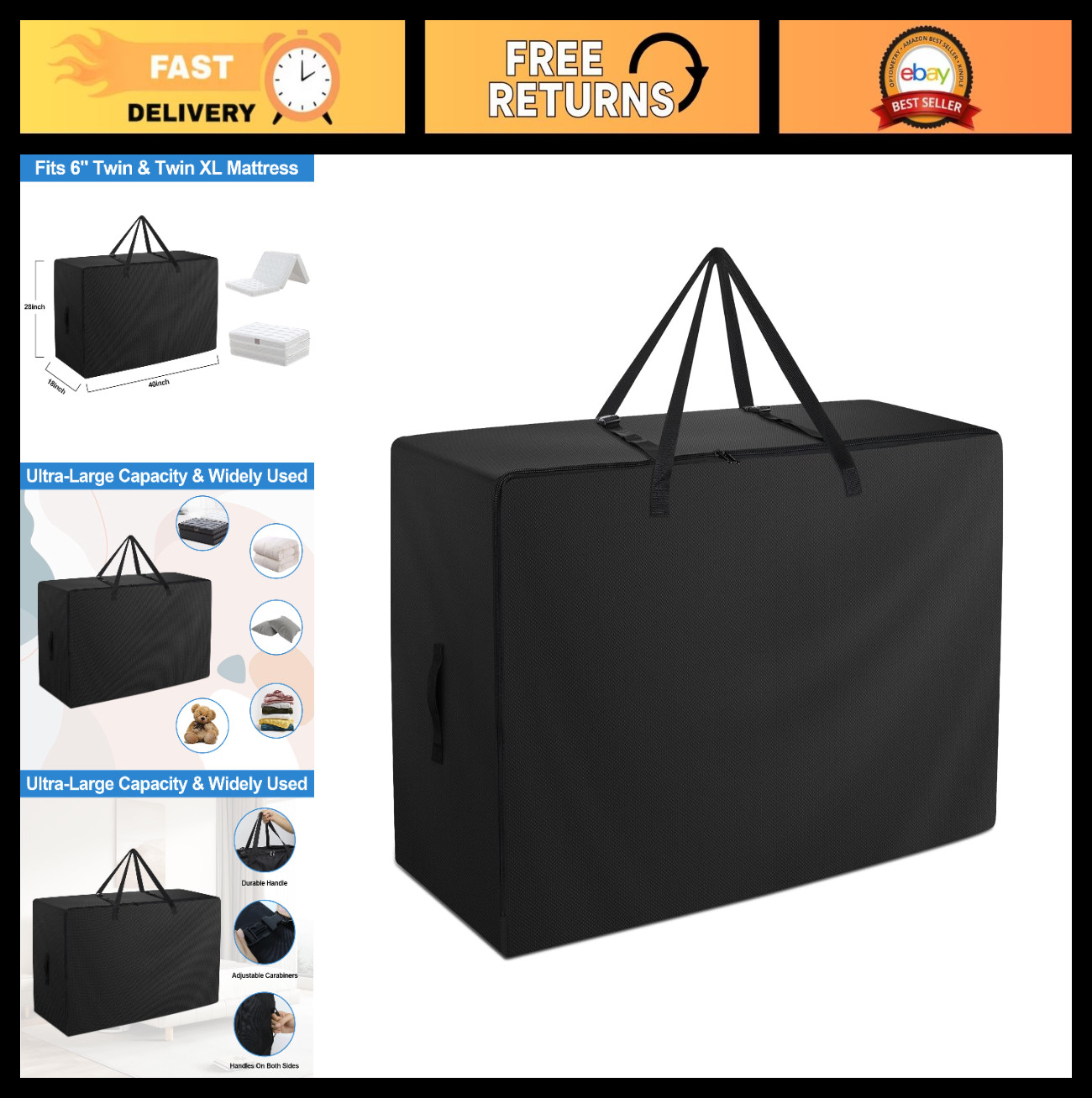 Heavy Duty Folding Mattress Bag – 600D Oxford Cloth Carry Case for Tri-Fold Twin