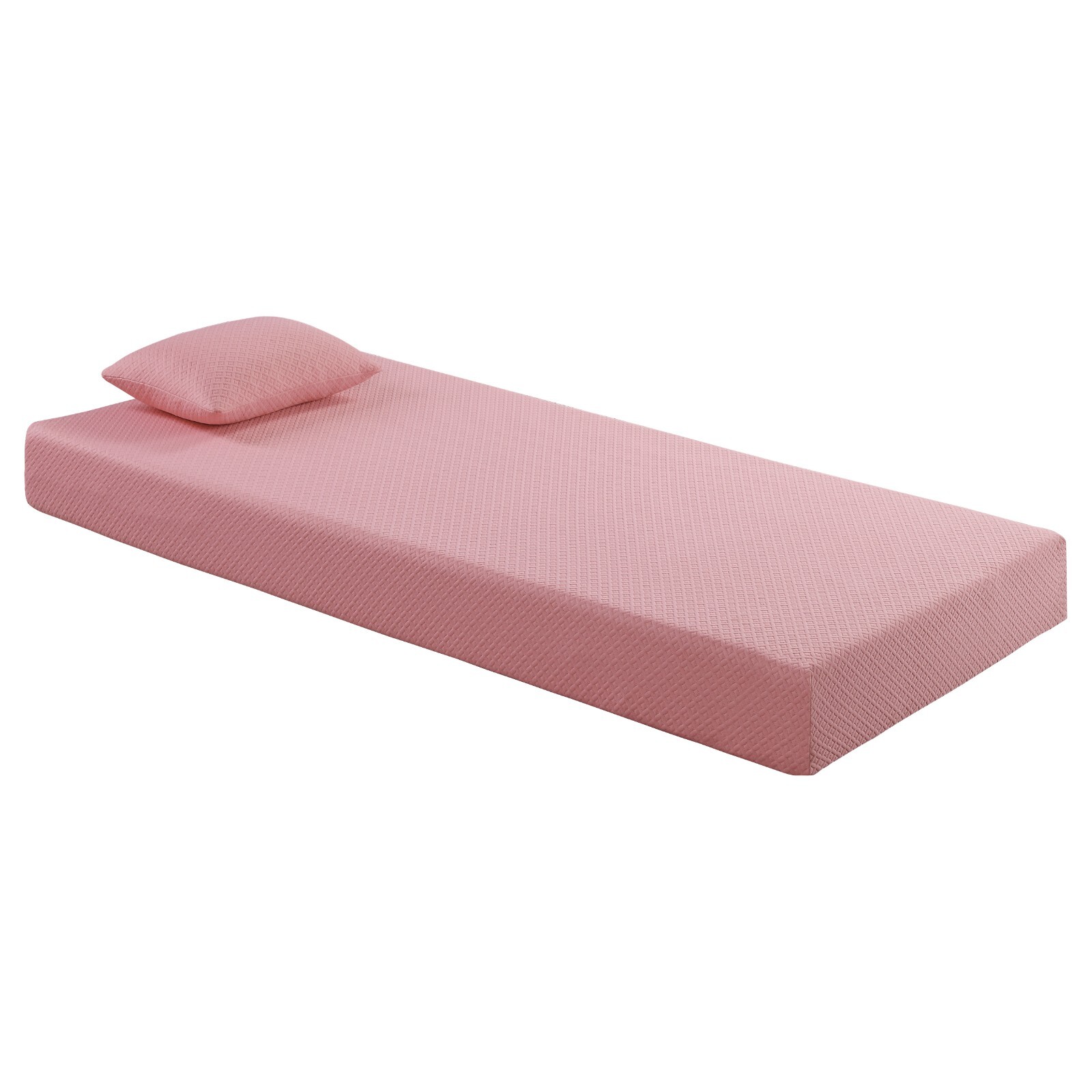 7″ Twin Size Memory Foam Mattress and Pillow Set, Pink, Breathable Double Layer