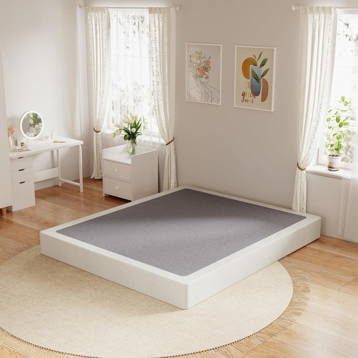 9 Inch White Eastern King Fabric Cover Metal Base Box Spring Foundation Base
