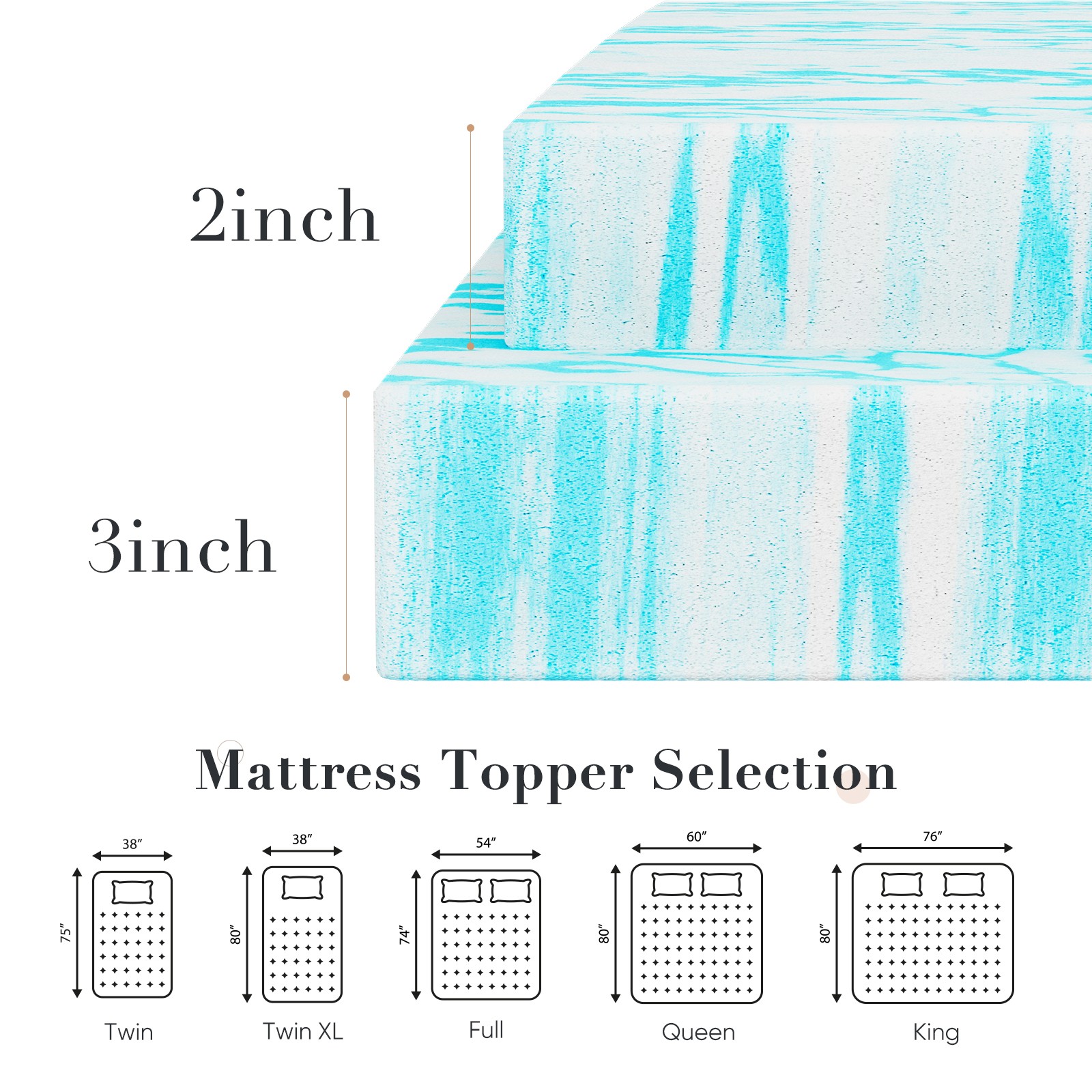 Cooling Gel Memory Foam Mattress Topper Pressure Relief Sleep Support Back Pain