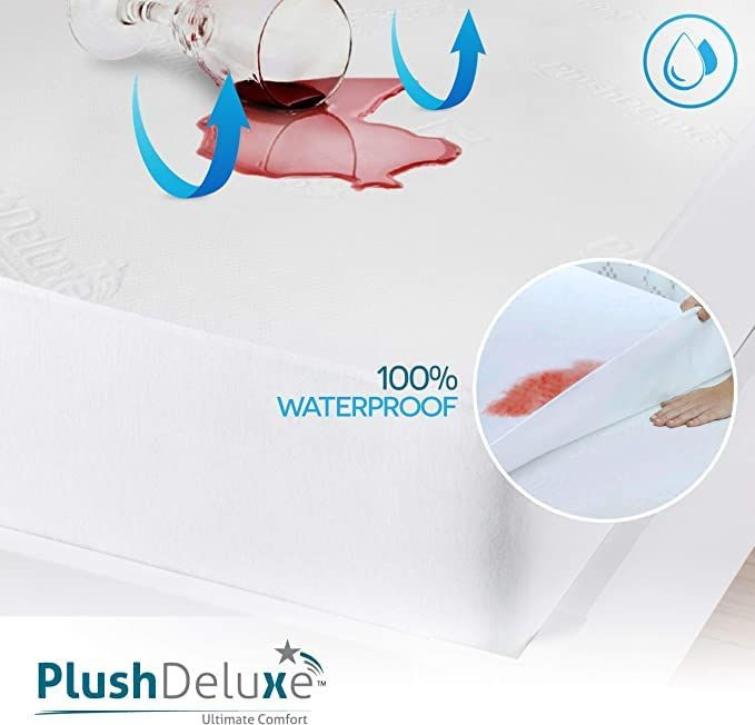 PlushDeluxe Premium Bamboo Mattress Protector – Twin Size, Twin, White