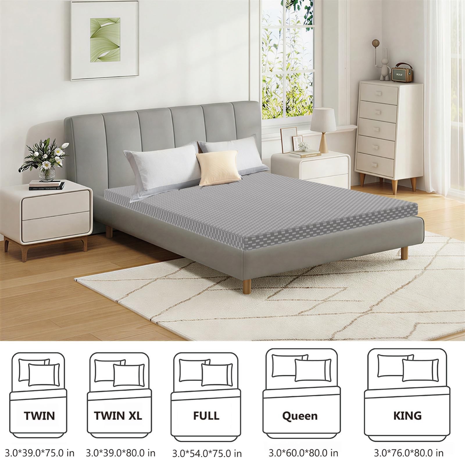 3″ Twin Memory Foam Mattress – Medium Firm, Fiberglass Free, Safe Materials, Box