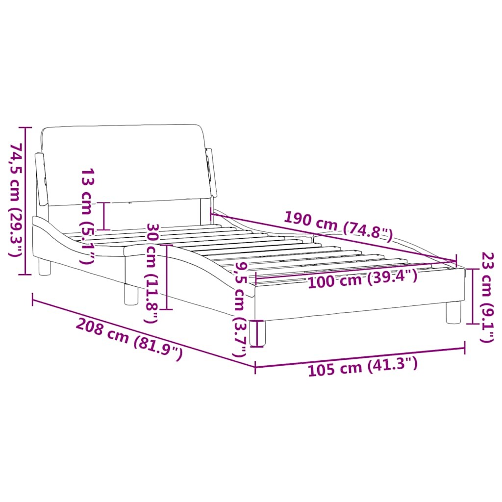Bed Frame “Dover” Platform Dark Gray 39.4″x74.8″ Twin Velvet vidaXL