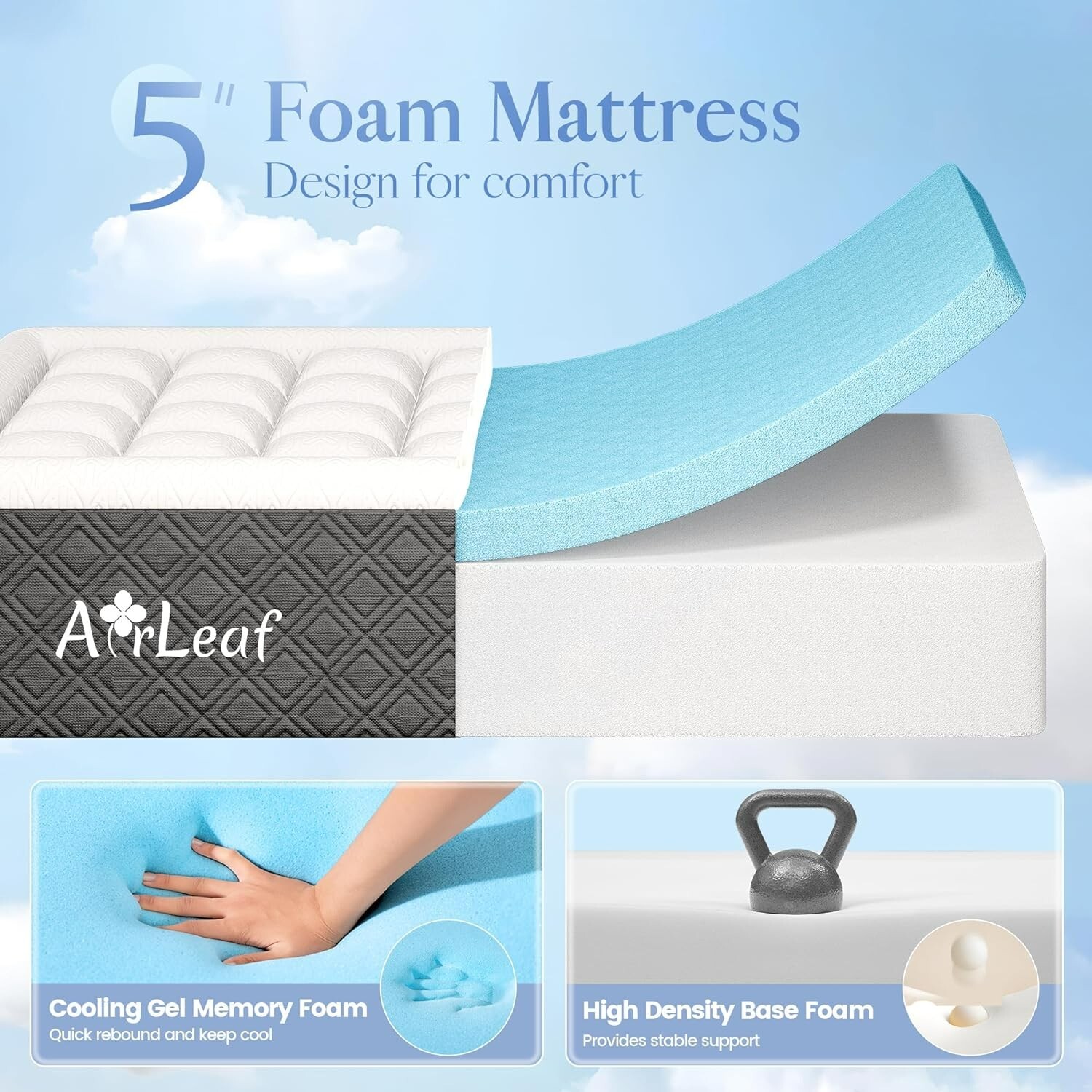 5 Inch Memory Foam Twinxl Mattress Medium Firm Cooling CertiPUR-US 612