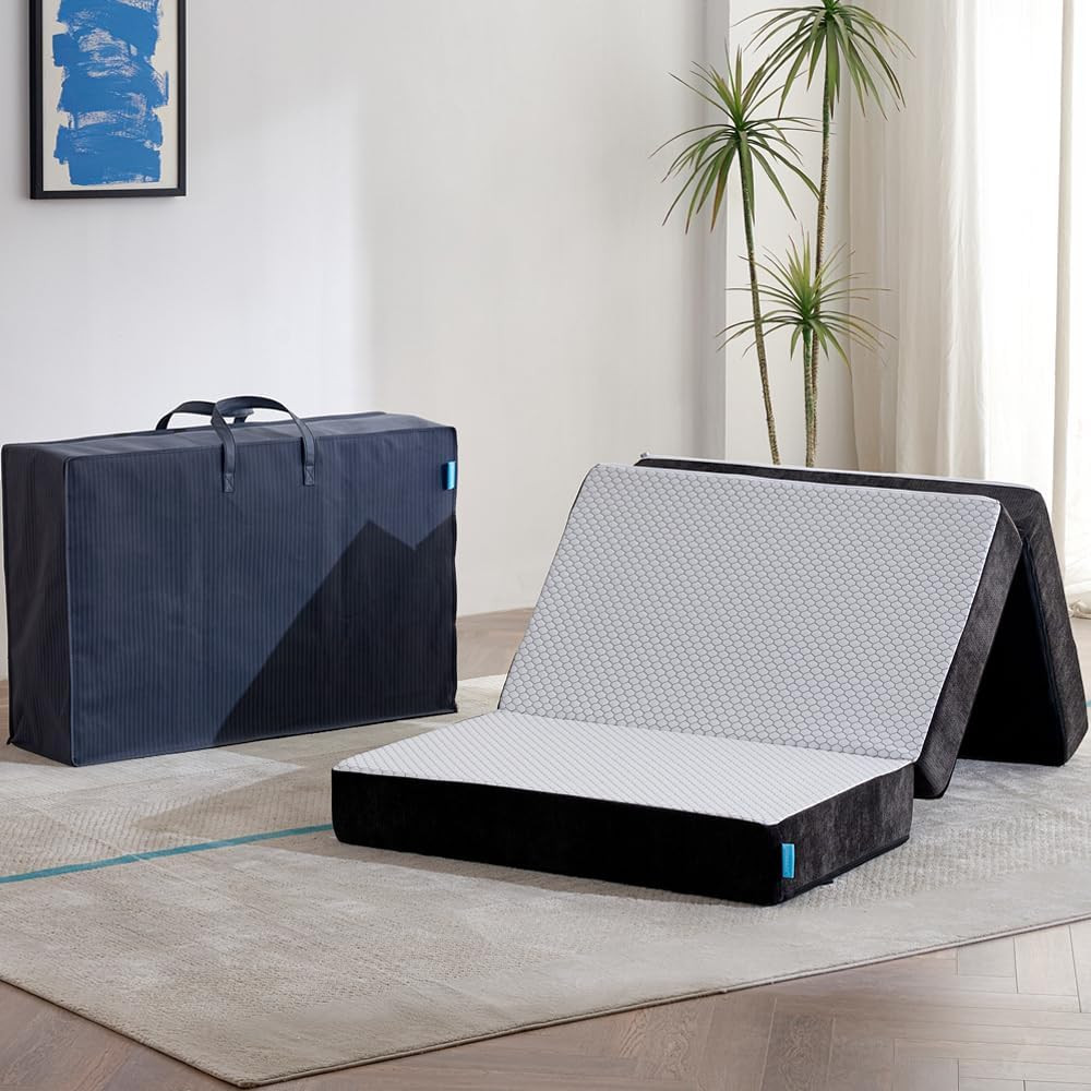 Odorless Twin Size Foldable Mattress with Storage Bag – 6″ Medium Firm Foam