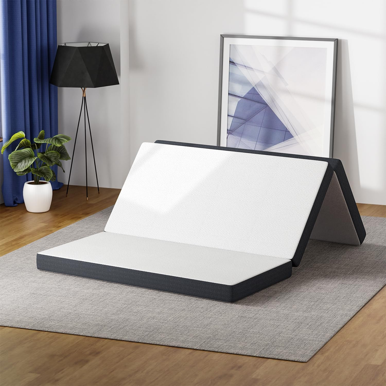 4 Inch Tri-Fold Memory Foam Mattress, with Washable Cover, Portable Collapsible