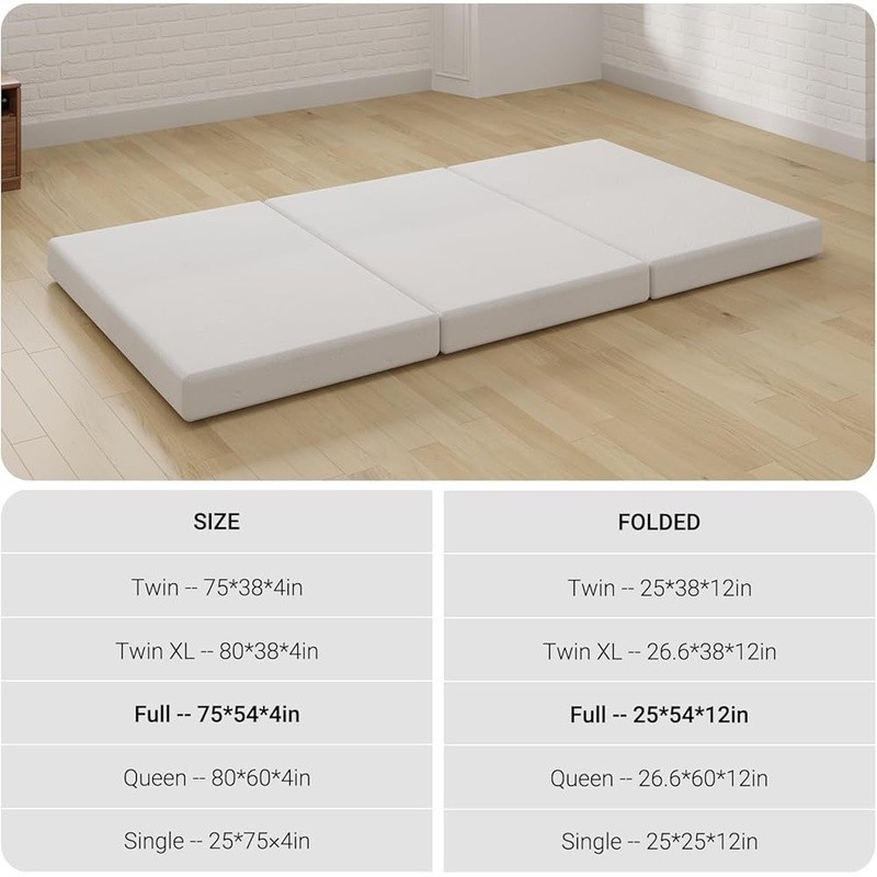 4 Inch Tri-Fold Folding Mattress Portable Camping Travel Guest Bed Play Mat New