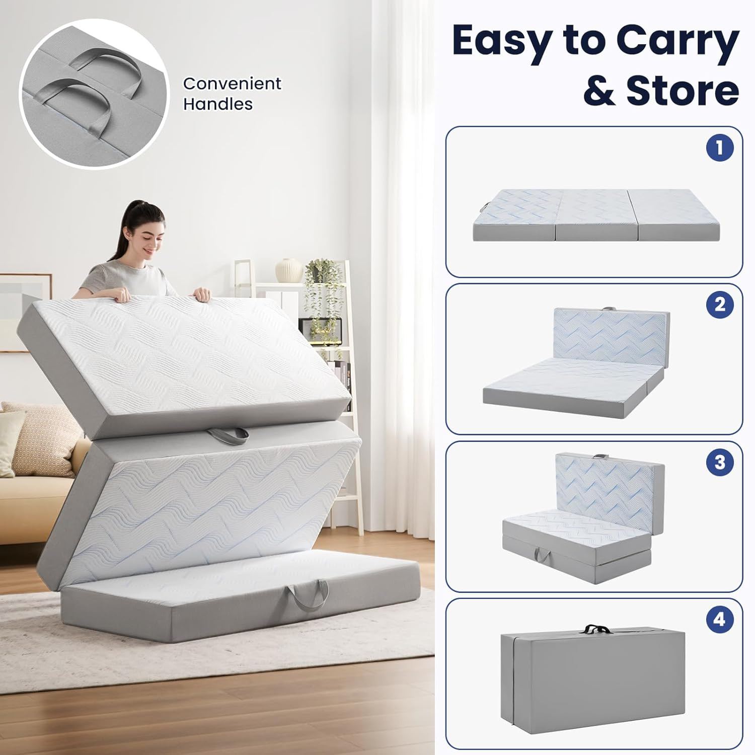 Queen 6-Inch Foldable Memory Foam Mattress – Portable & Washable for Travel