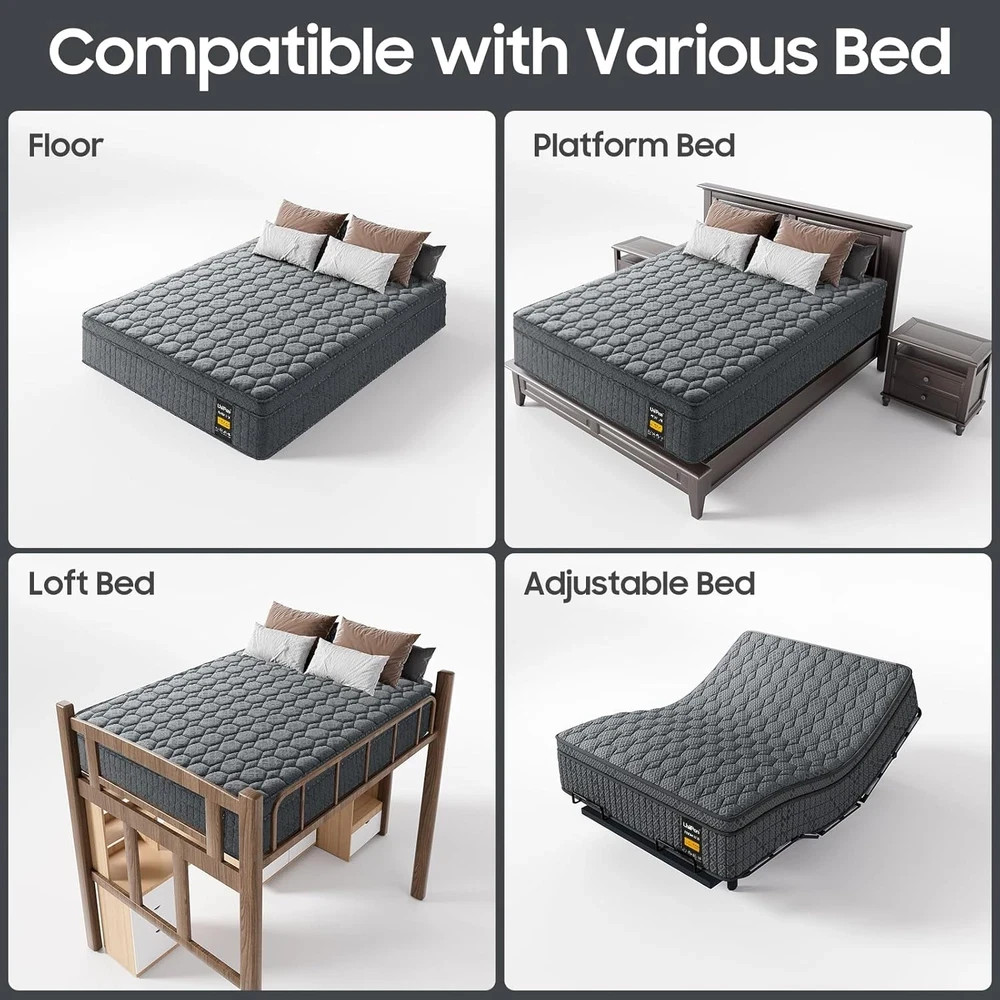 14 Inch Extra Firm Mattress Queen, Hybrid Mattress with Back and Lumbar Hip Supp