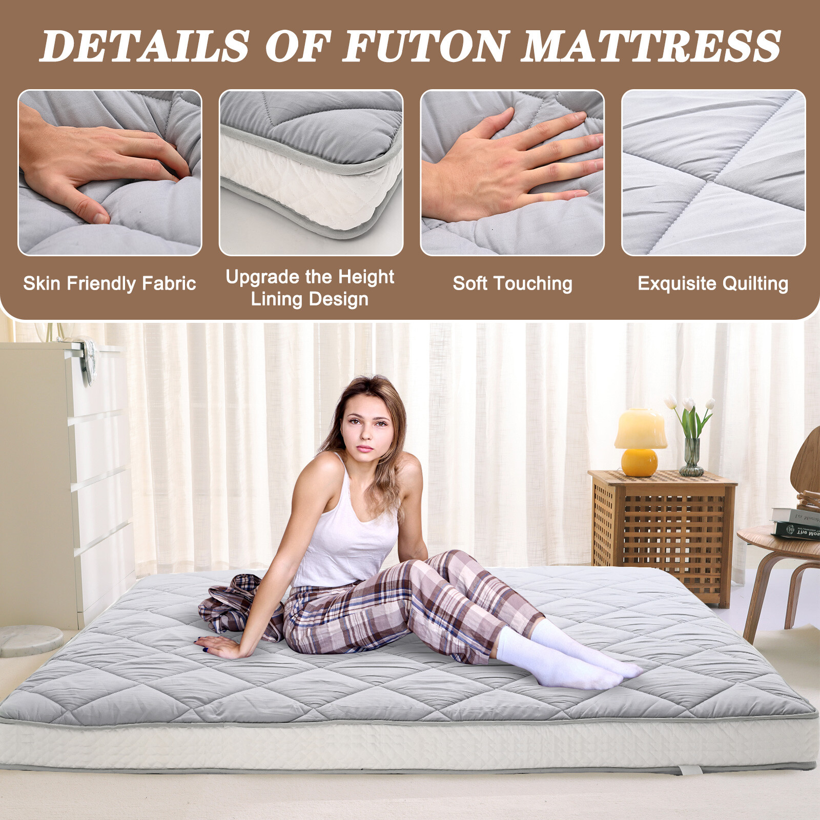 NAIZEA Japanese Floor Mattress Potable Floor Sleeping Pad 80x60x4in Queen Size