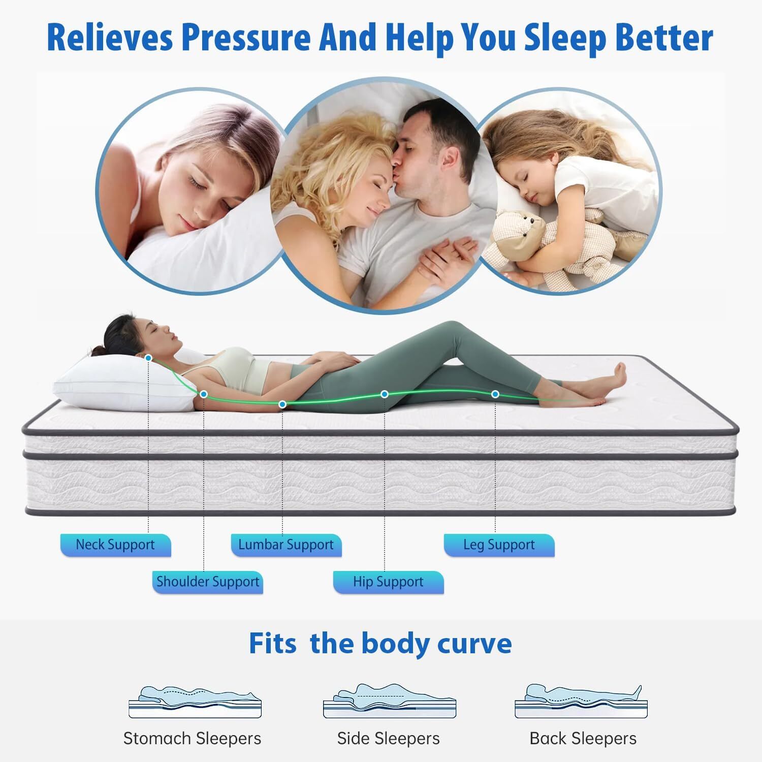 10 Inch Innerspring Mattress Pressure Relief Foam Mattress with Removable Cover