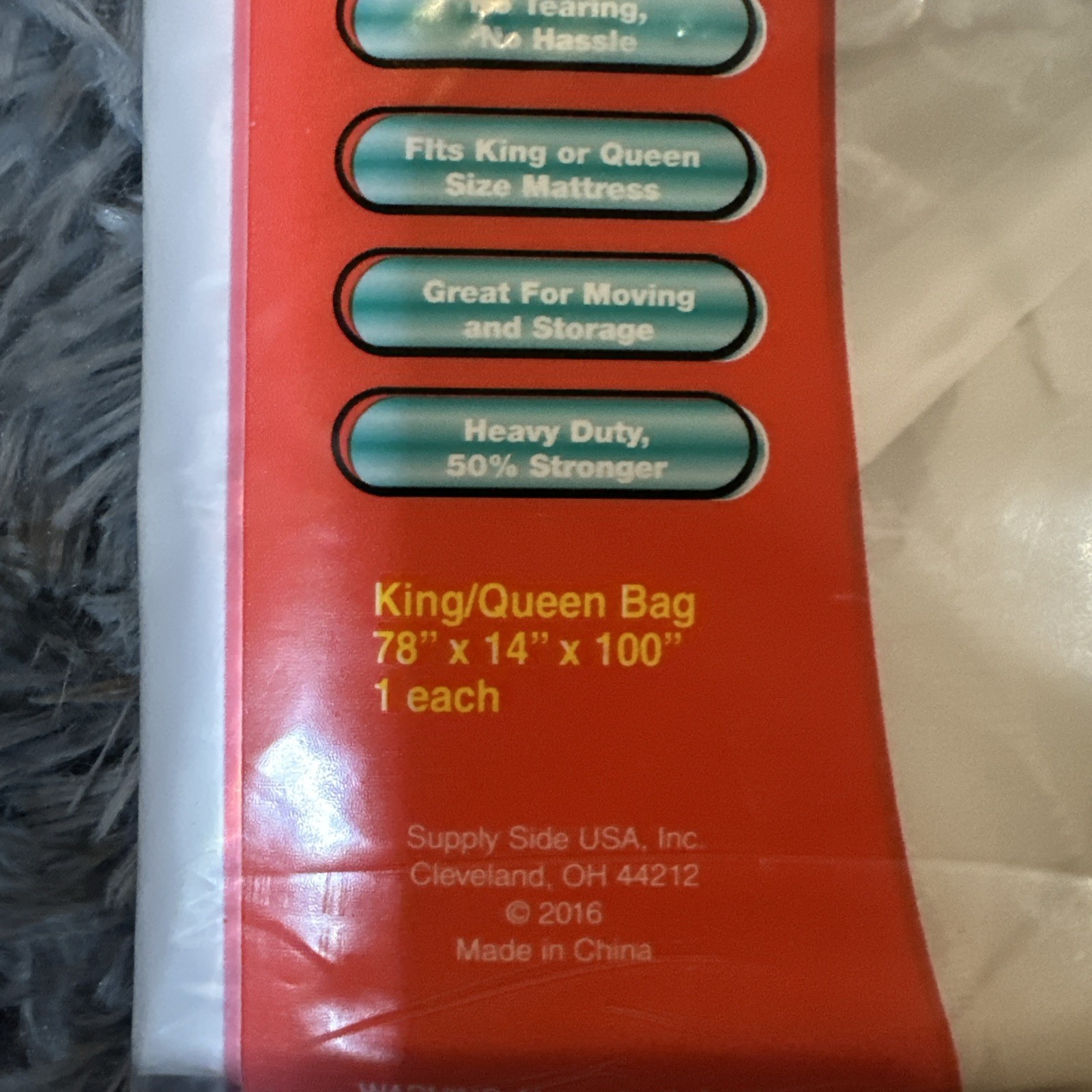 Packrite King/Queen Mattress Bag 78x14x100 Inches 1 Count Heavy Duty – Brand New