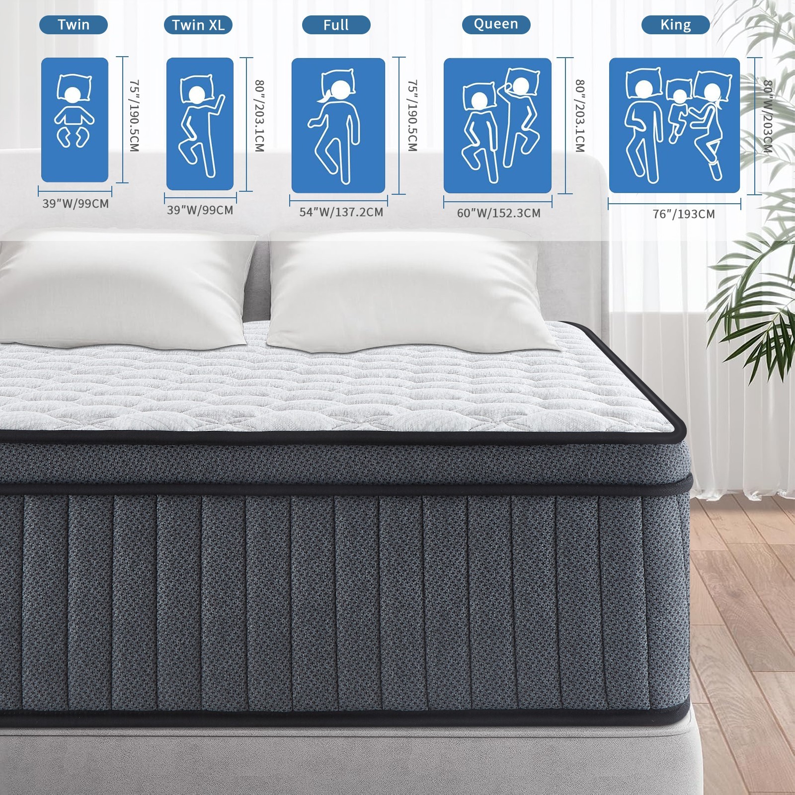 10″12″ Gel Memory Foam Spring Hybrid Mattress Twin Full Queen King Size In A Box