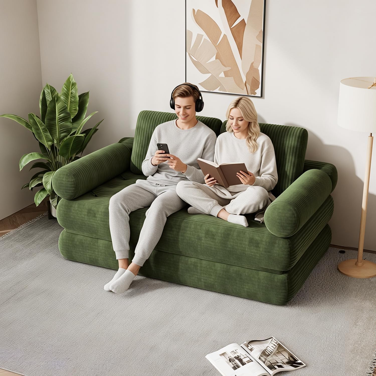 59″ Convertible Sofa Bed, 5-in-1 Folding Sleeper Chair with Pillows &
