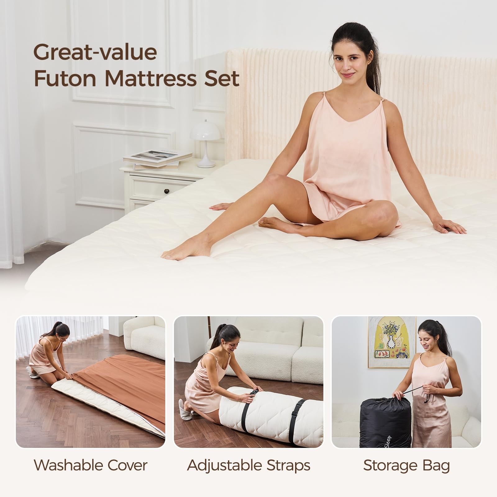 Japanese Floor Mattress with Washable Cover, Folding Futon Mattresss, Tatami …