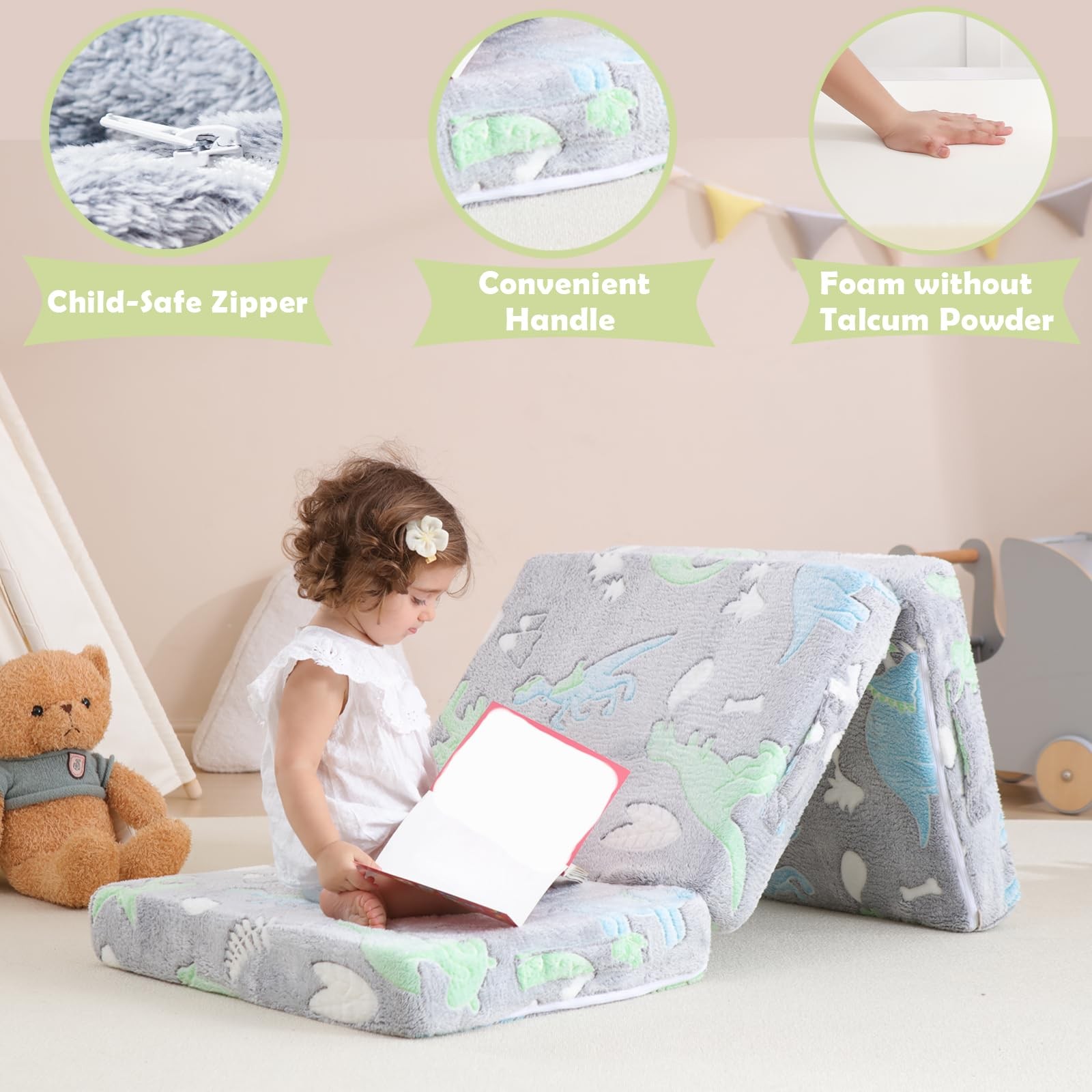 Foldable Floor Mattress for Kids,Folding Toddler Floor Nap Mat for Sleeping D…