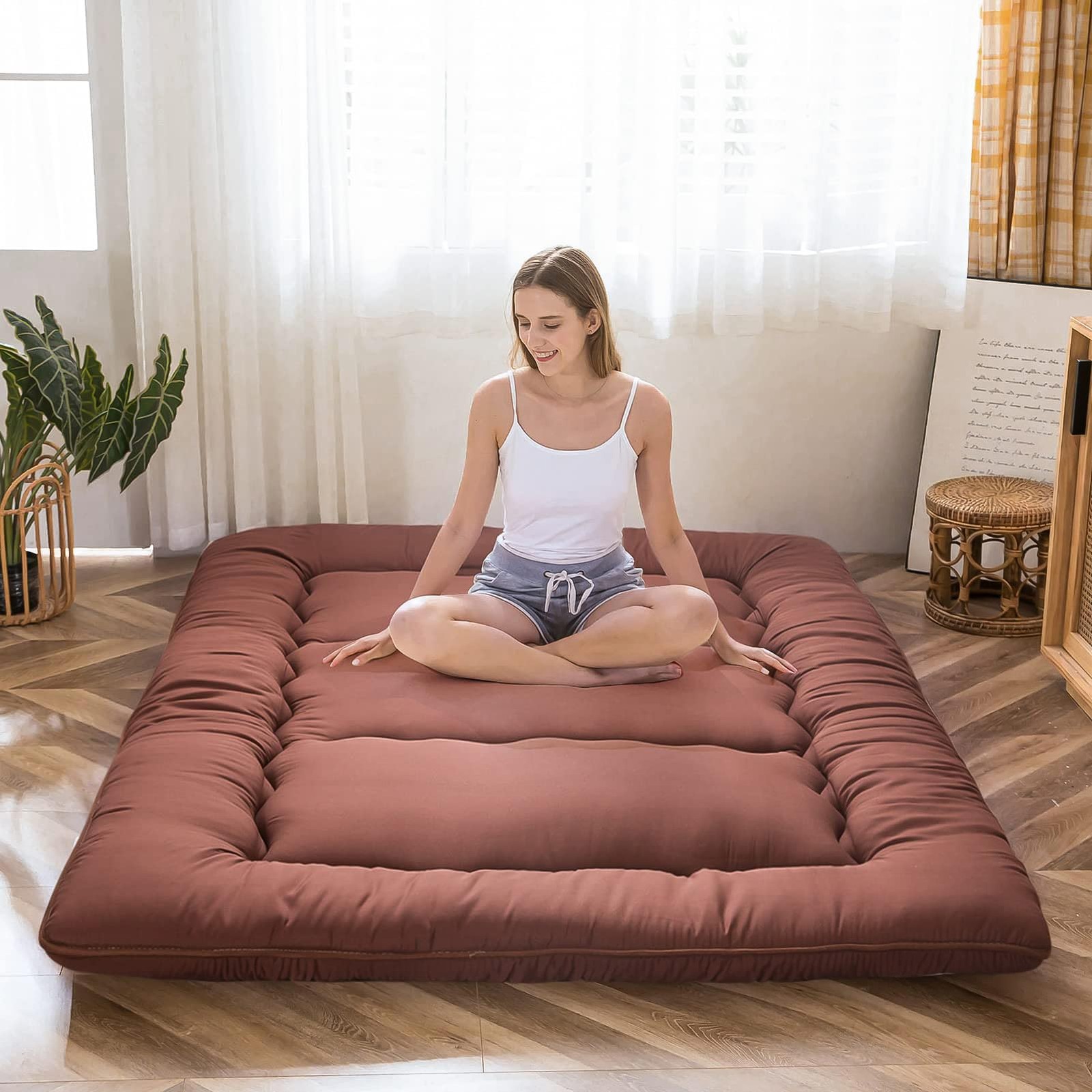 Japanese Floor Mattress Futon Mattress, Thicken Tatami Mat Sleeping Pad Foldable