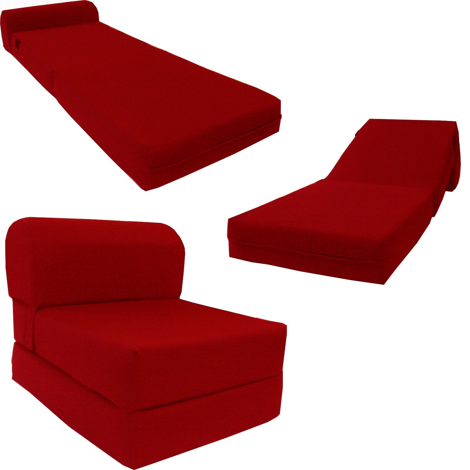 Portable Flip Sleeper Chair Folding Foam Beds, Sofa Couches 6x24x70 Red
