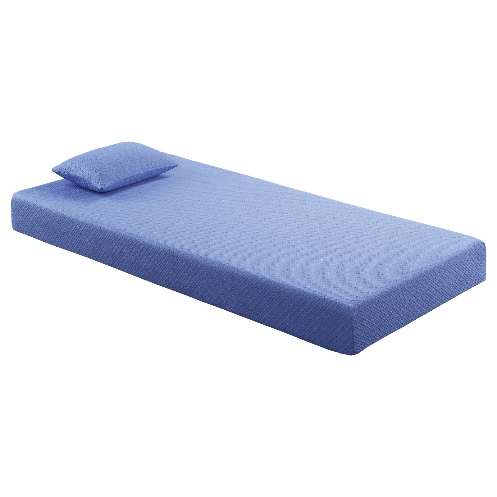 7″ Twin Size Memory Foam Mattress and Pillow Set, Blue, Breathable Double Layer