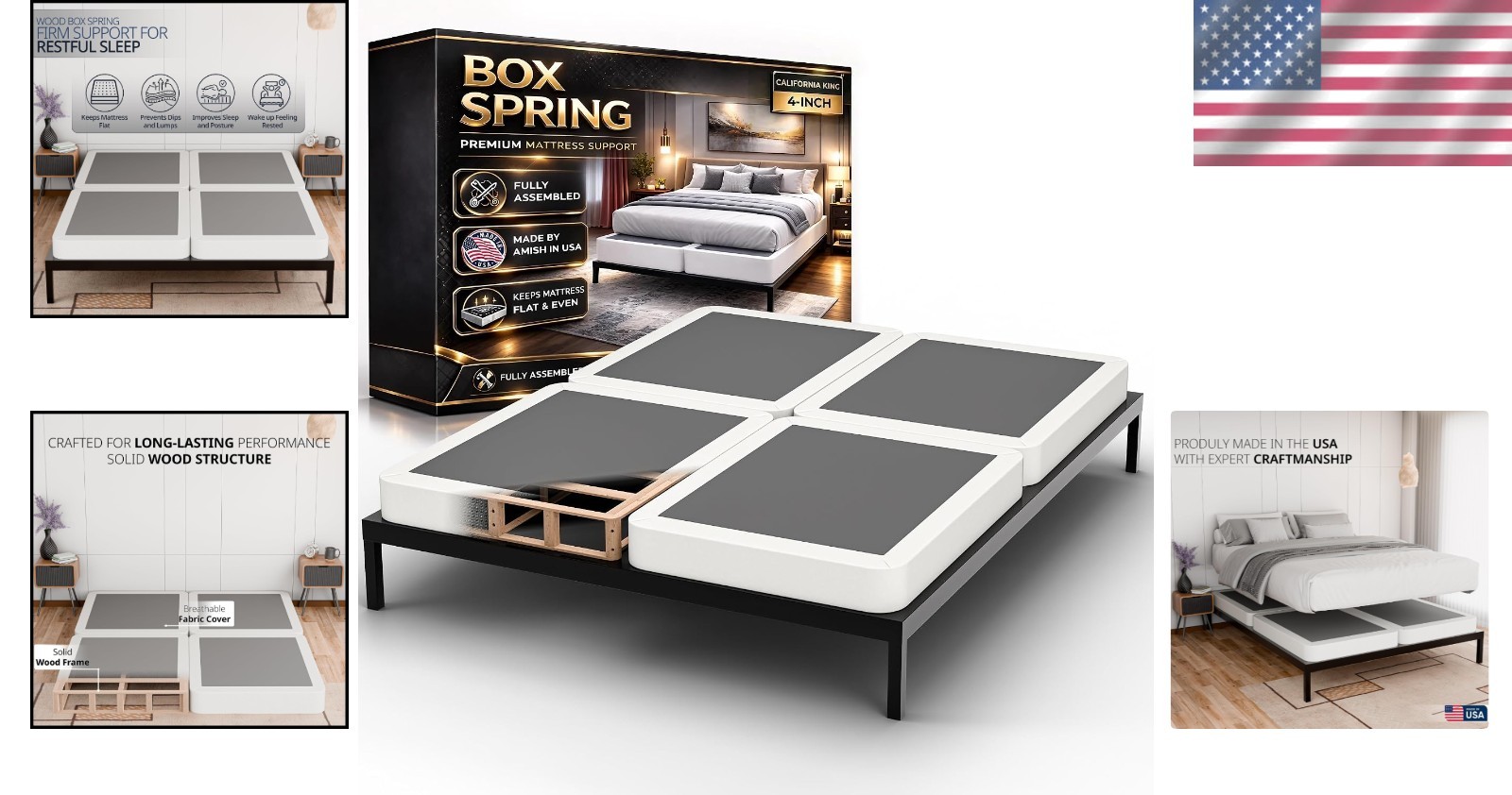 Natural Wood 4-Inch Box Spring – Durable Support for a California King Mattress