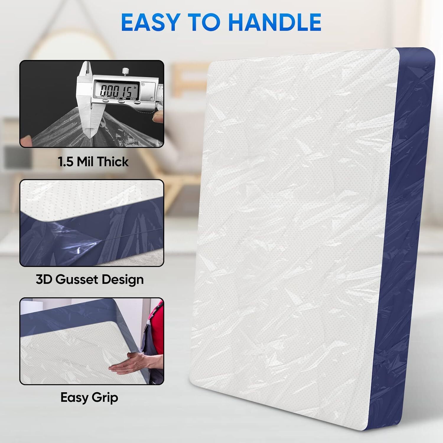 TICONN 2PK Plastic Mattress Bag for Moving Storage, Waterproof Queen, White