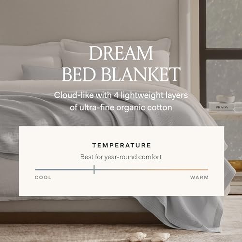Dream Bed Blanket – – Luxury 100% Organic Cotton – Soft, Full/Queen Mist