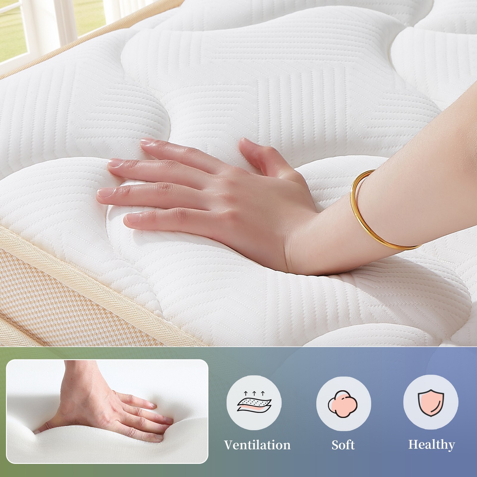 Hbaid 10″ 12″ Pocket Spring Hybrid Mattress, Twin Txl Full Queen King Size