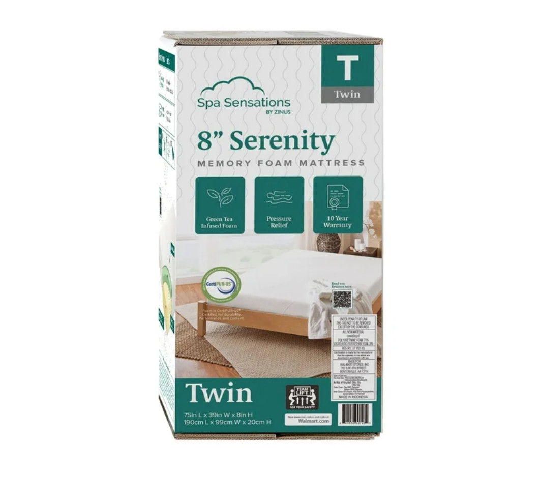 Zinus Spa Sensations Serenity 8″ Memory Foam Mattress, Twin – Free Ship USA