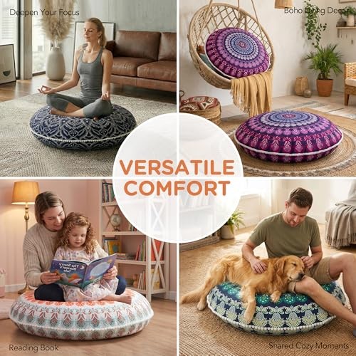 Meditation Floor Pillow Set of 2, Round 2 Count (Pack of 1) Round | Green