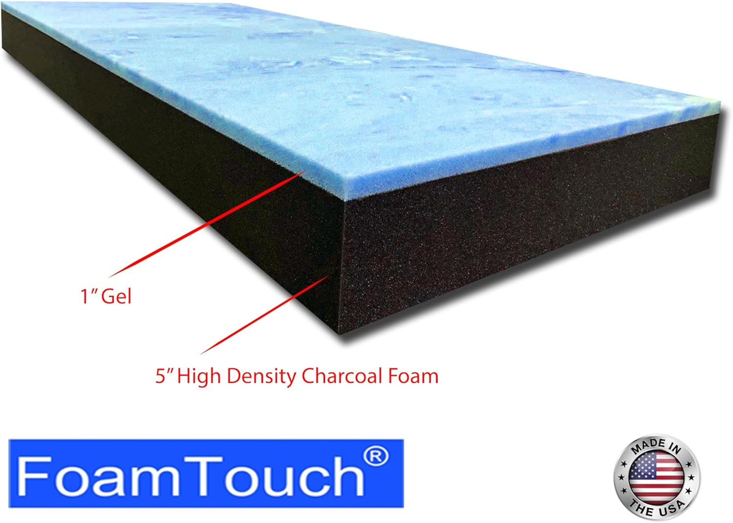 6” X 30” X 75” Bunk Mattress, Gel Memory Foam on High Density Charcoal Foam,