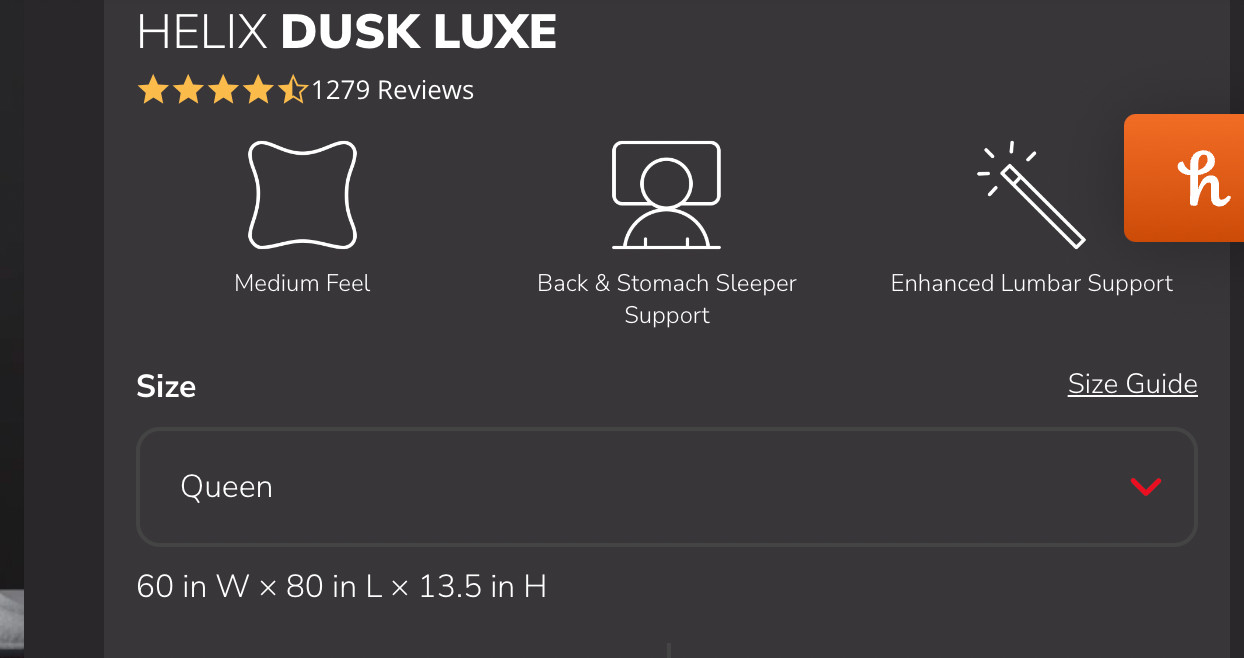 2024 Award-HELIX Premium Dusk Luxe Queen Mattress, Extra Support w/ Cooling Tech