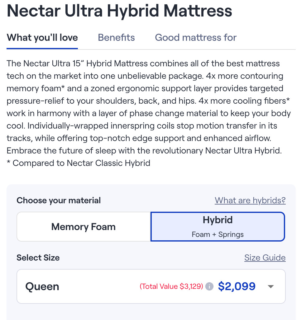 Nectar Ultra Hybrid 15” Queen Mattress – Medium Firm – $2k MSRP