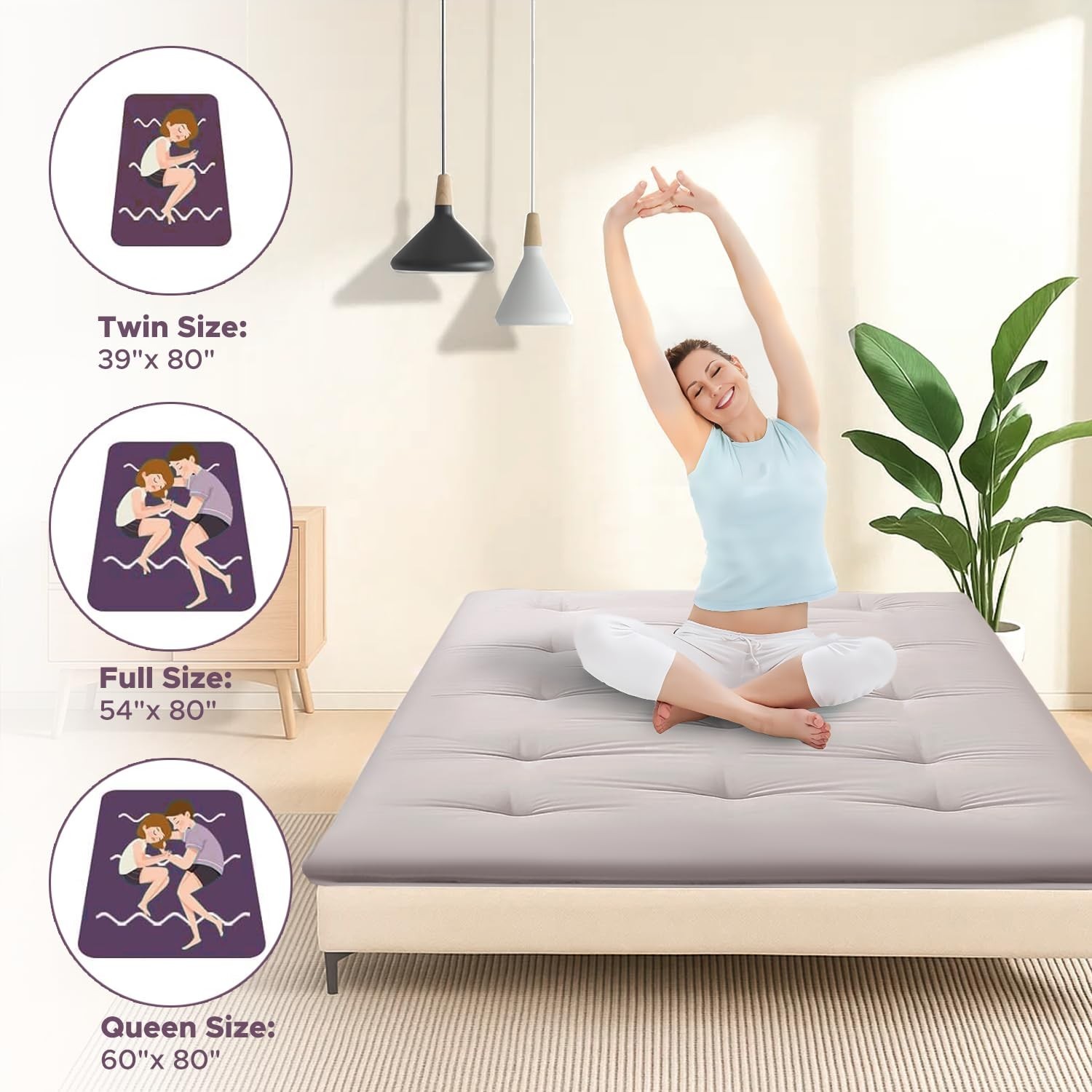 Foldable Japanese Floor Mattress, 100% Cotton, 2.5″ Thick Futon Pad, High Densit