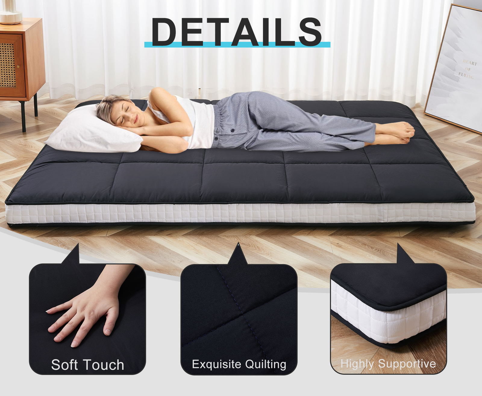 NAIZEA Futon Mattress Japanese Floor Mattress Twin Full Queen RollUp Pad Cushion