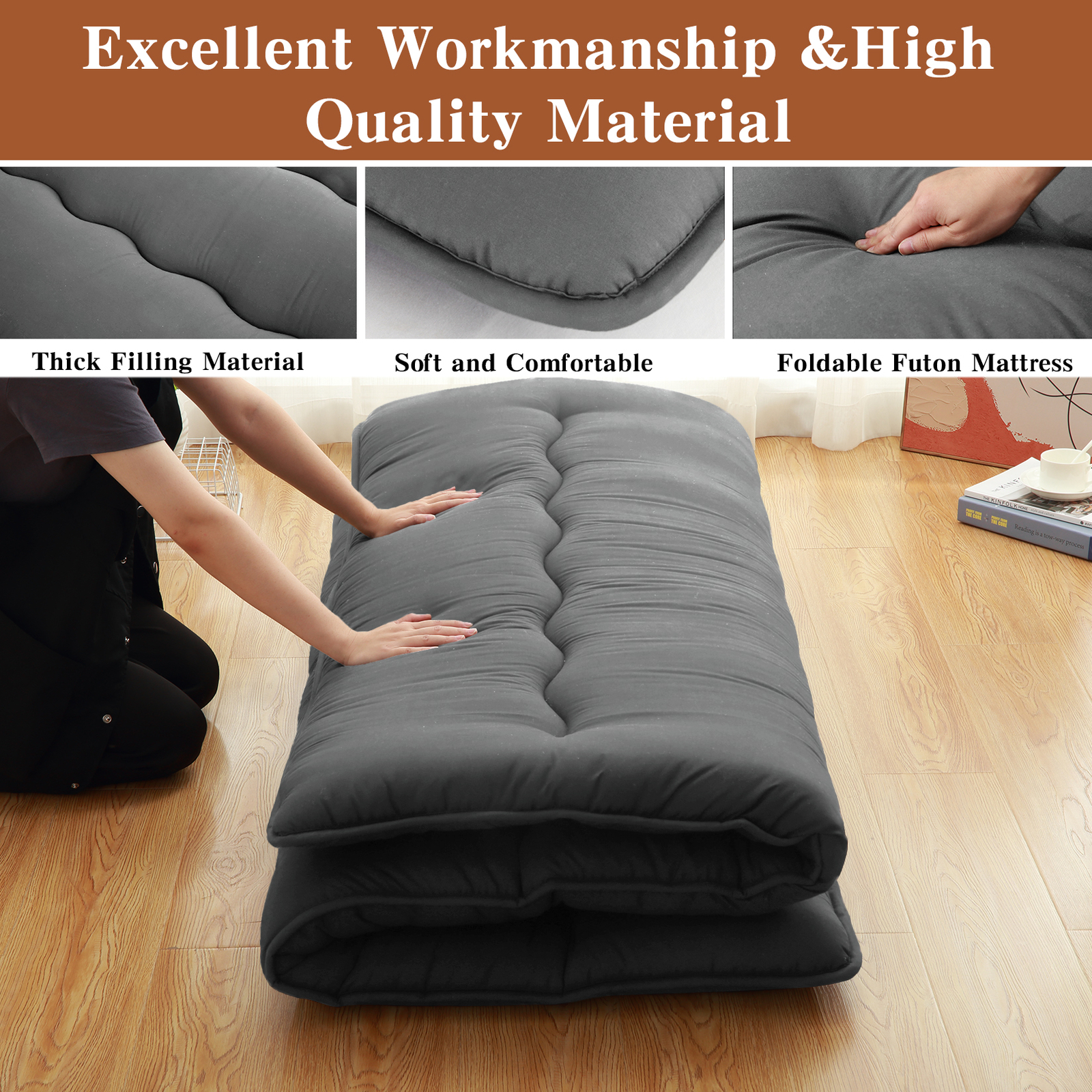 Japanese Style Floor Futon Mattress,Folding Futon Mattress Sleeping Mattress Pad