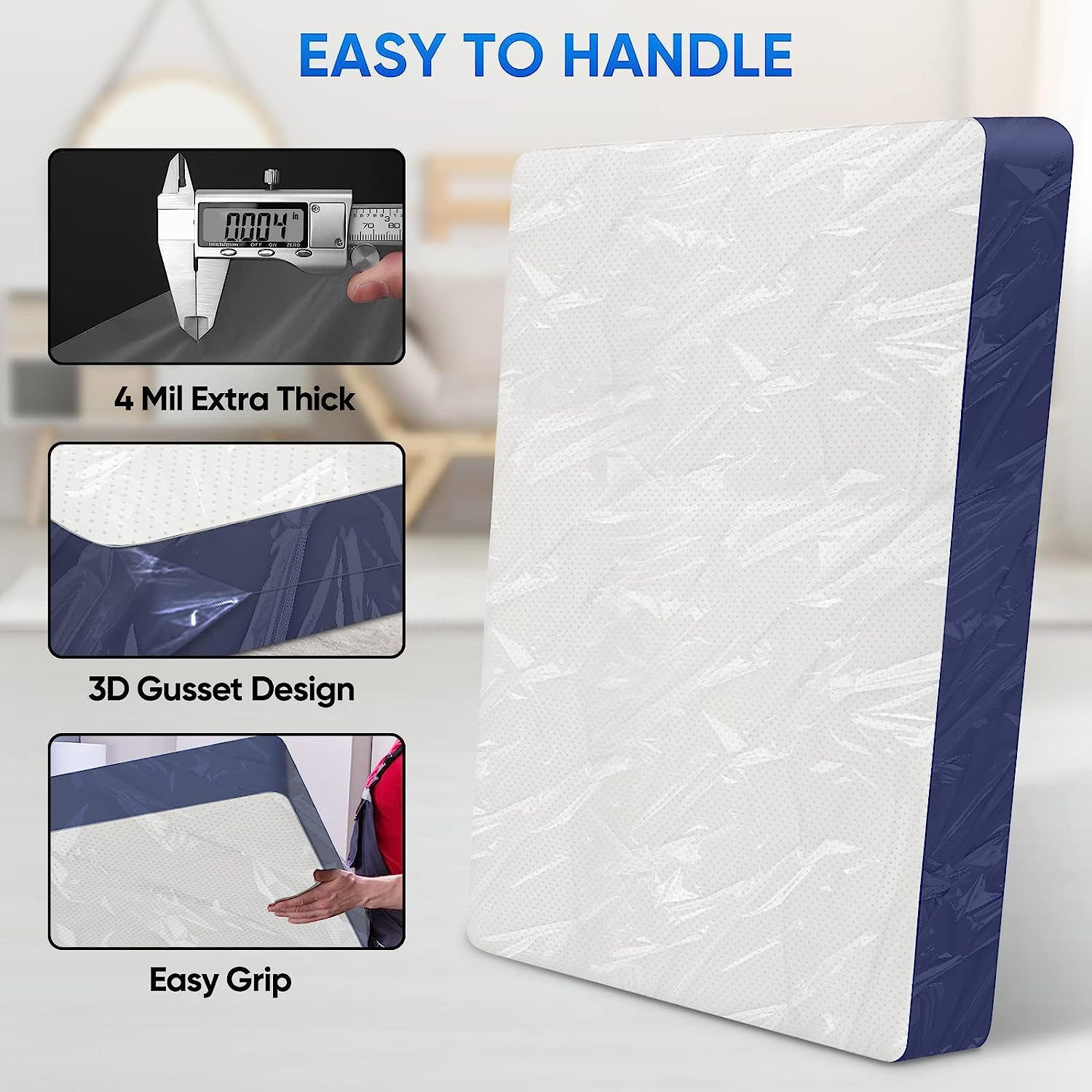 TICONN 2PK Mattress Bag for Moving Storage, 4 Mil Waterproof Twin/Twin XL