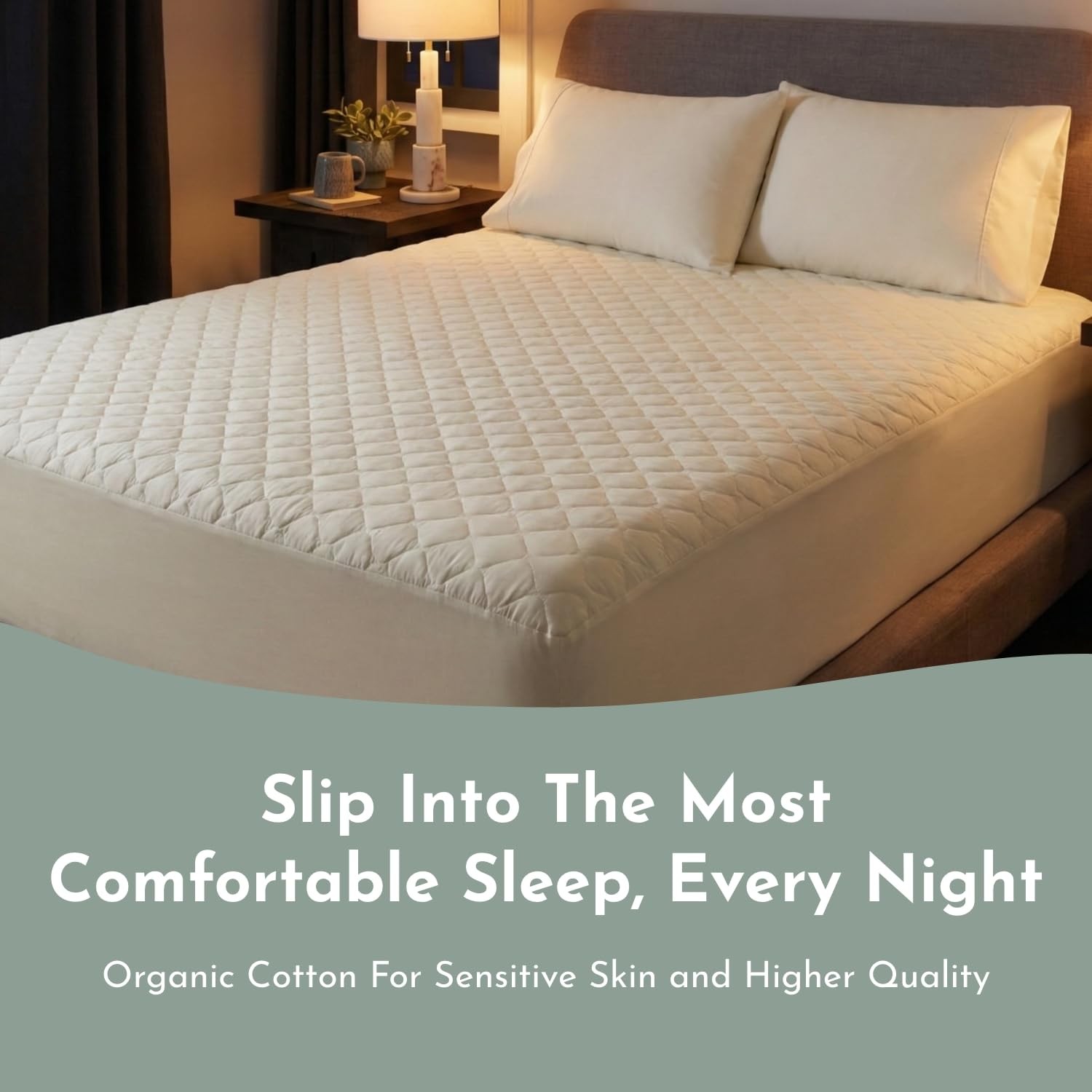100% Cotton Organic Mattress Protector | Breathable & Noiseless King, Ivory