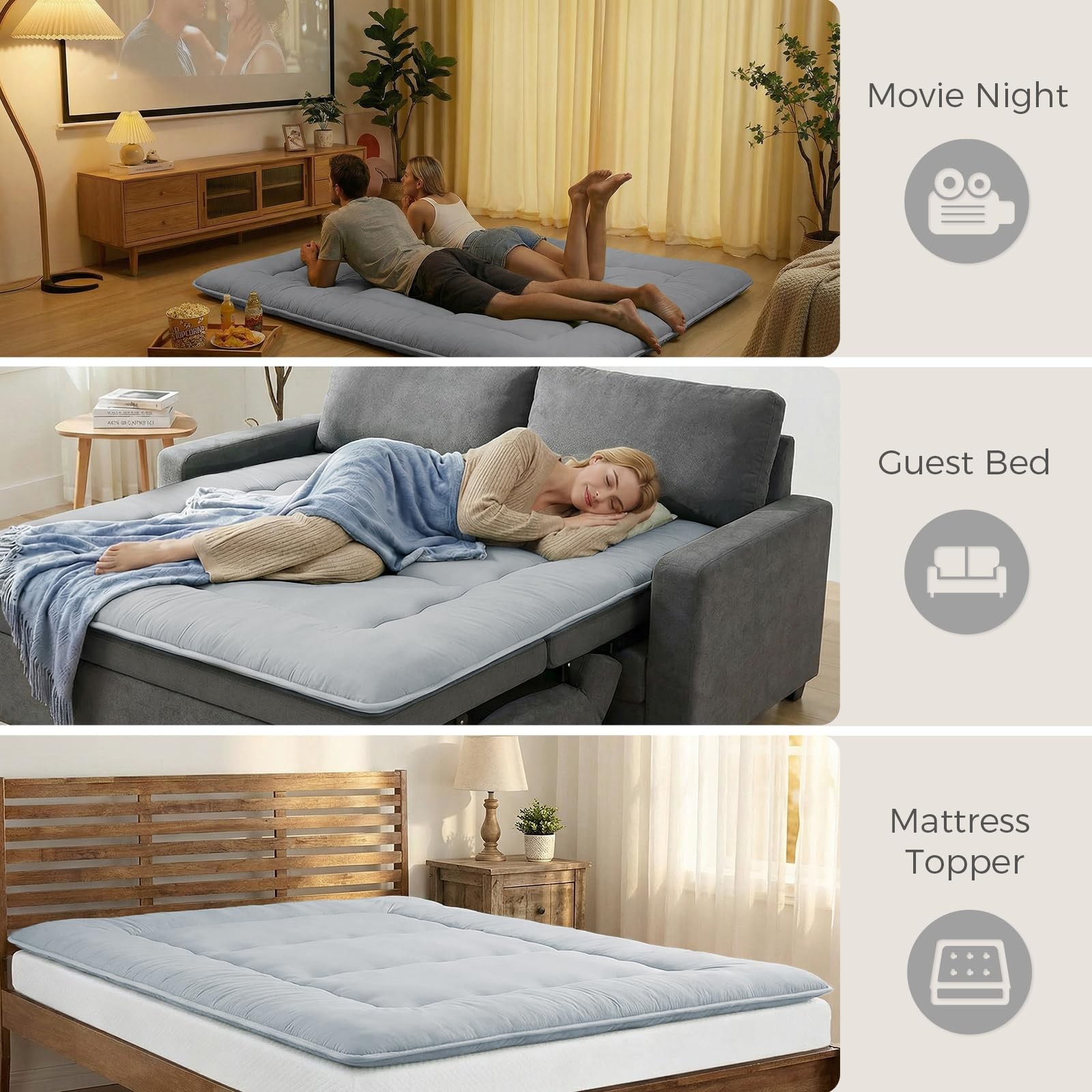 2.5″ Japanese Floor Mattress, Foldable Floor Mattress with Anti-Slip Cover Ja…
