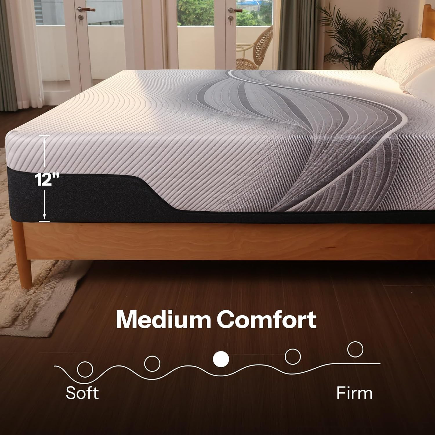 12″ Queen Hybrid Mattress – Bamboo Charcoal Gel, Back Pain Relief, CertiPUR-US
