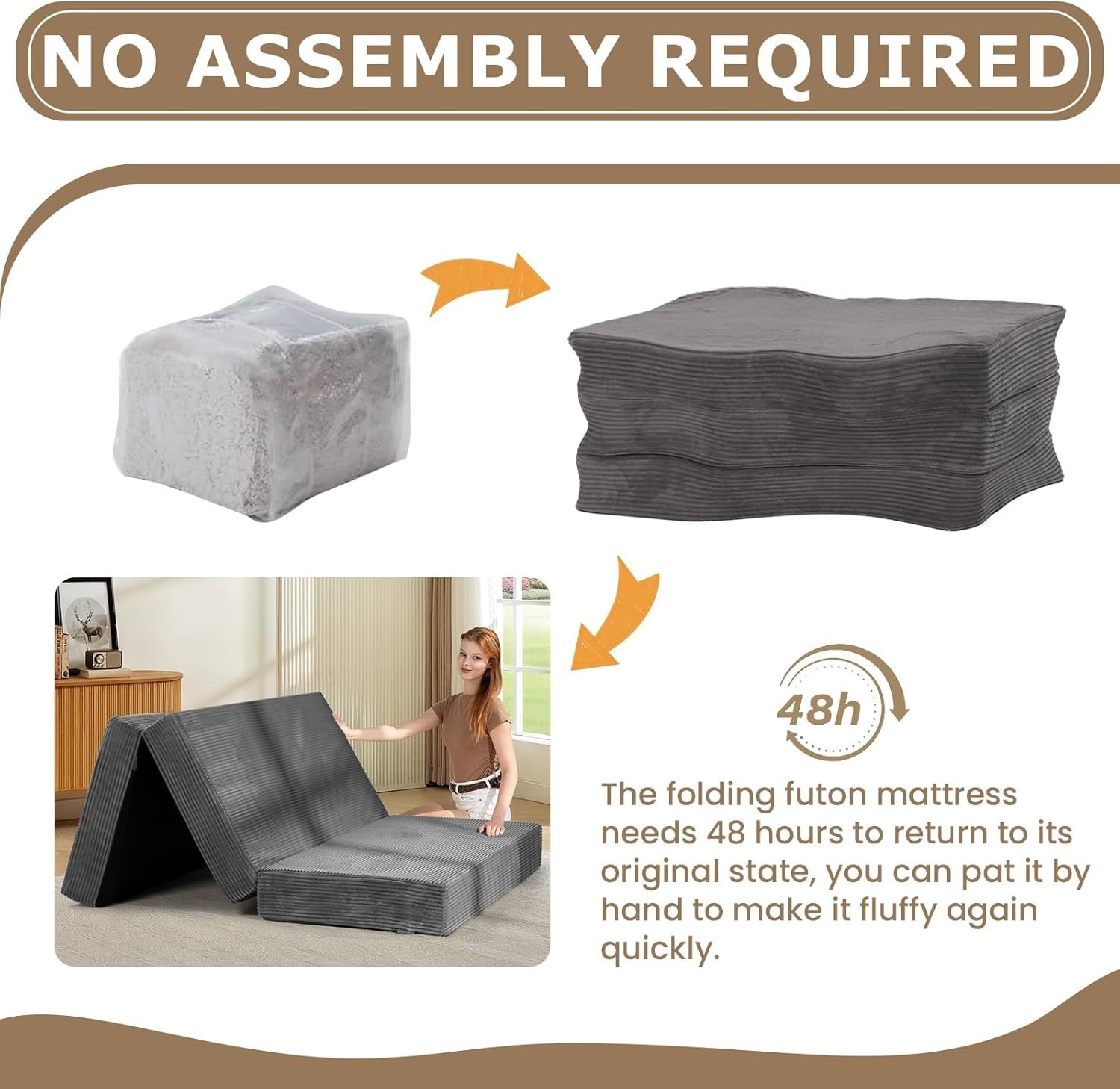 Versatile 6-Inch Plush Folding Mattress – Perfect for Guests, Camping & Dorm