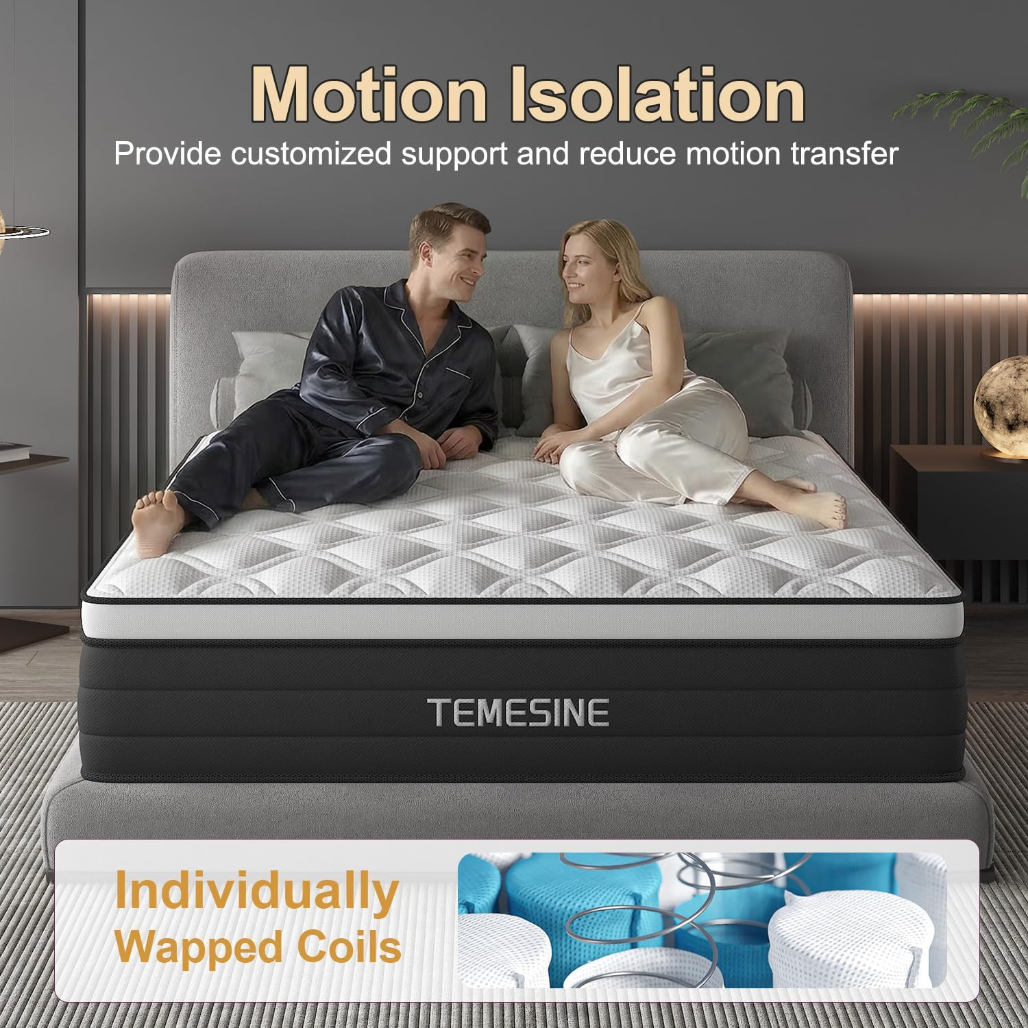 Queen Mattress, 14 Inch Hybrid Mattress in a Box with Individual Pocket Spring,