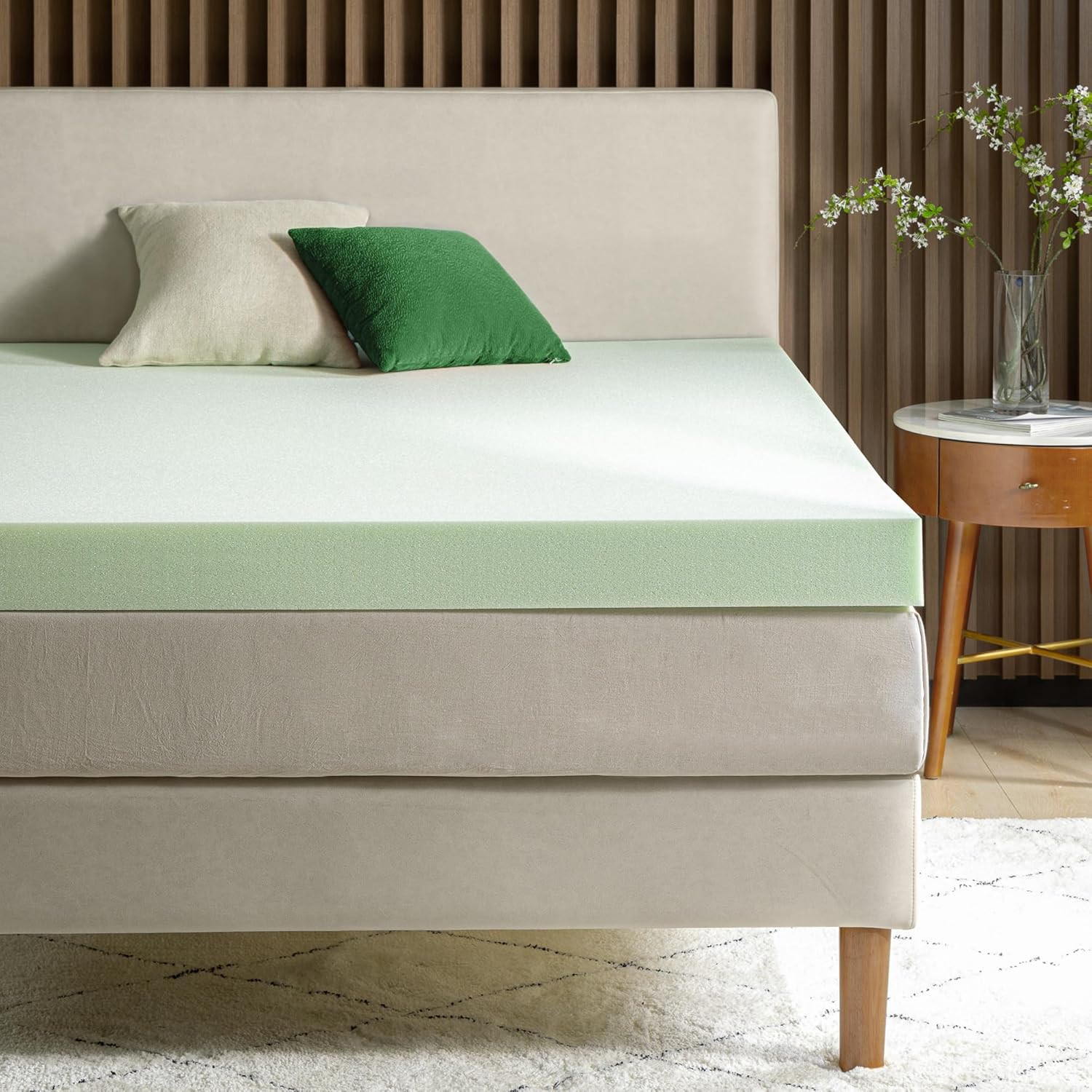 Green Tea Memory Foam Mattress Topper – 4 Inch, Full Size, CertiPUR-US
