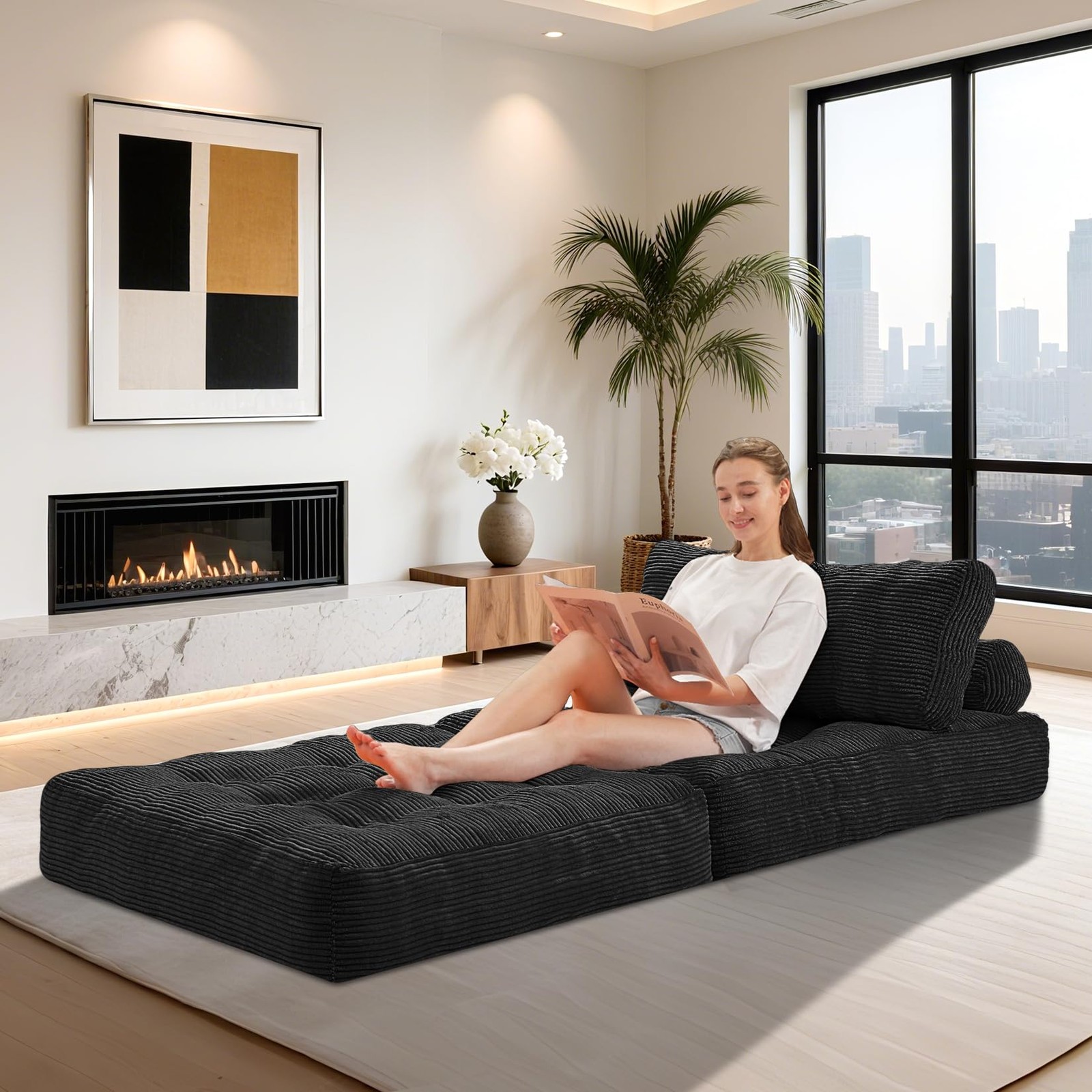 HABUTWAY Folding Sofa Bed, Convertible Sleeper Chair Bed Single, Black