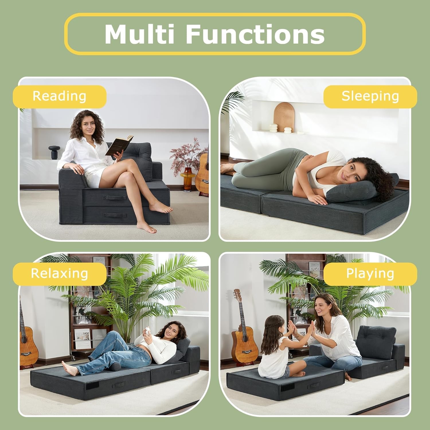 Folding Sofa Bed, 4 in 1 Convertible Sleeper Chair with Pillow, Standard